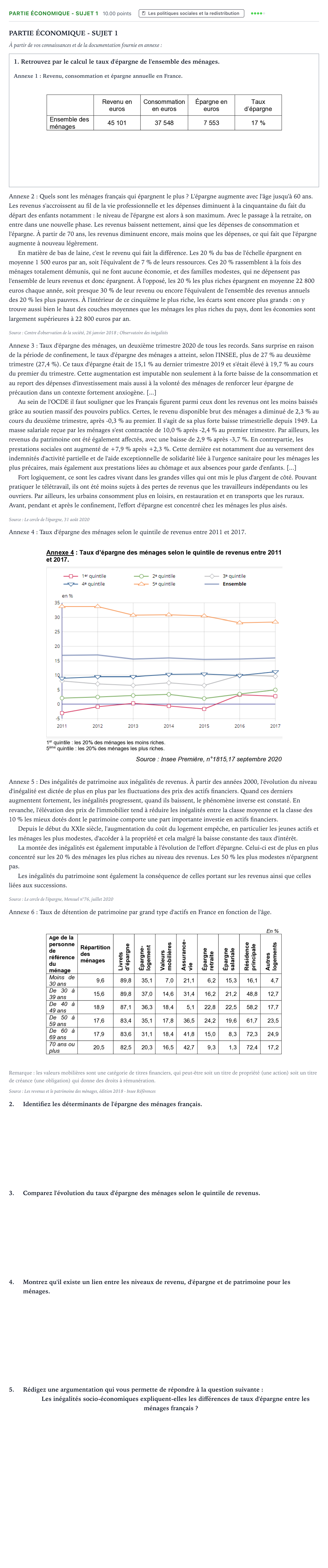 Énoncé: Partie économique - Sujet 1 · Bac STMG Droit et Économie Métropole remplacement 2021