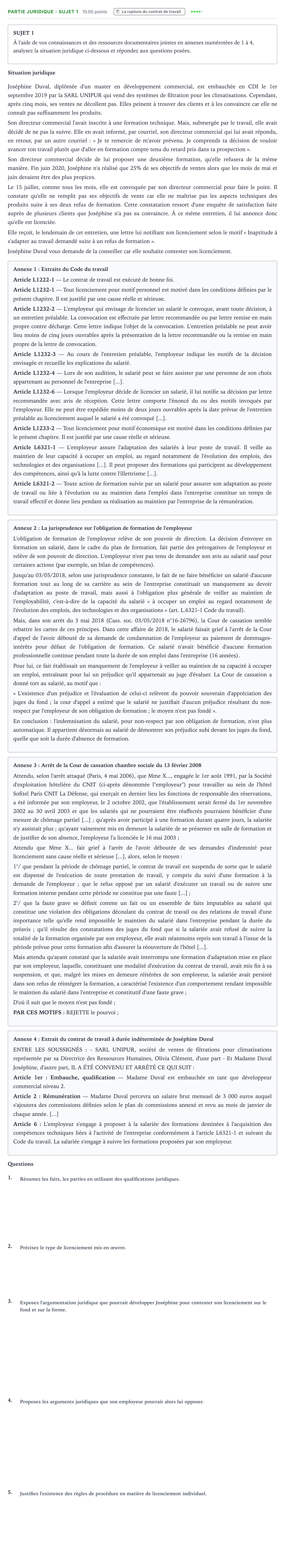 Énoncé: Partie juridique - Sujet 1 · Bac STMG Droit et Économie Métropole remplacement 2021