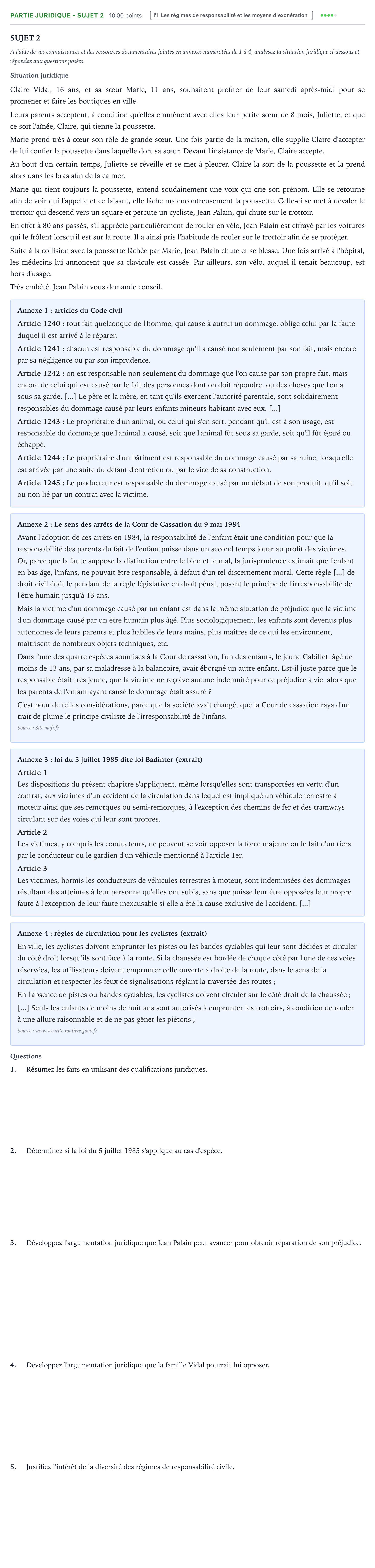 Énoncé: Partie juridique - Sujet 2 · Bac STMG Droit et Économie Métropole remplacement 2021