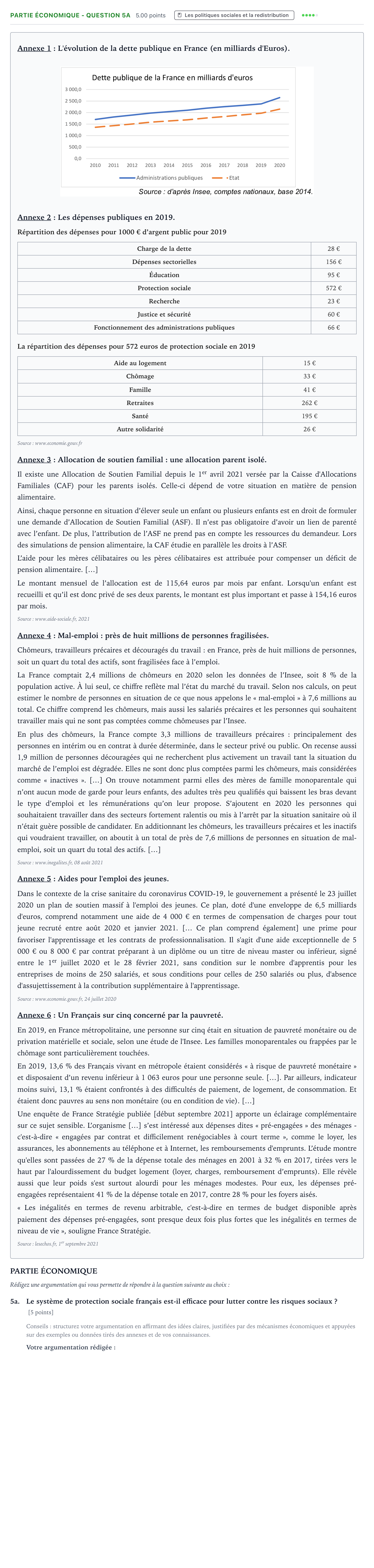 Énoncé: Partie économique - Question 5a · Bac STMG Droit et Économie Métropole remplacement 2022
