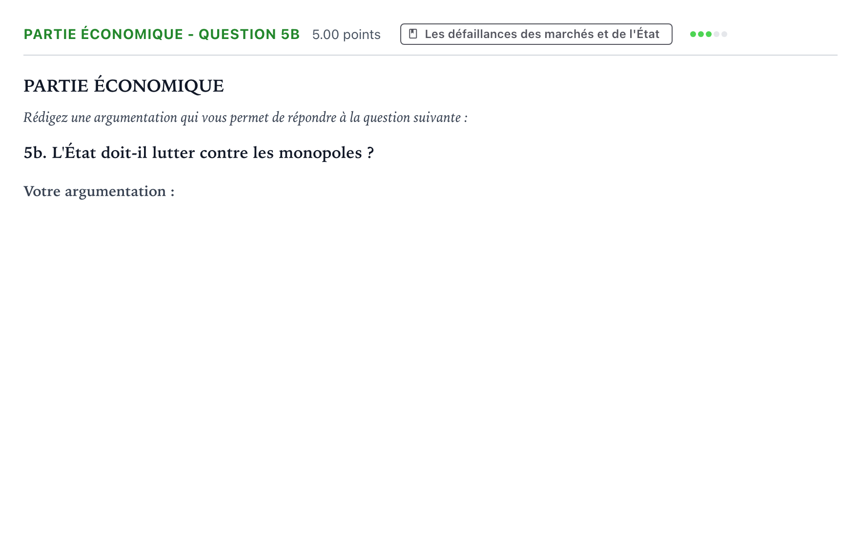 Énoncé: Partie économique - Question 5b · Bac STMG Droit et Économie Métropole remplacement 2022