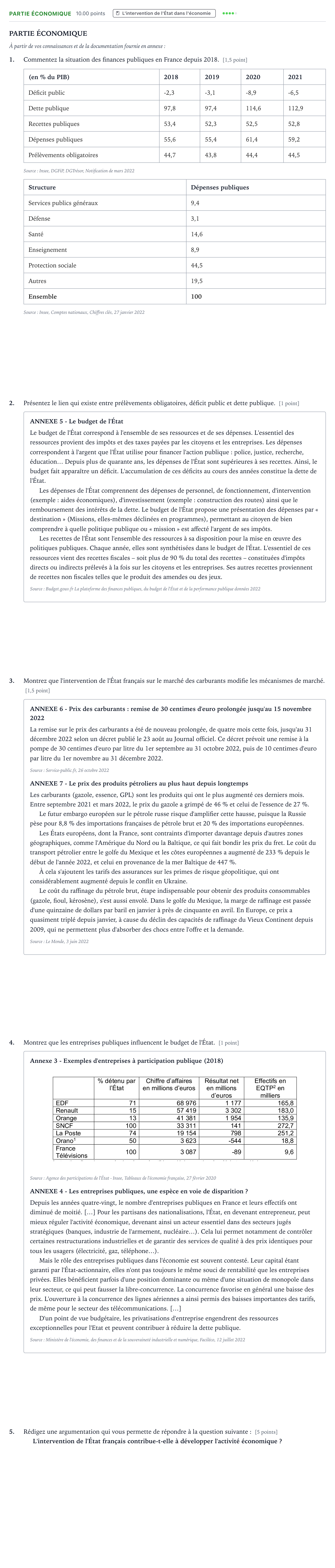 Énoncé: Partie économique · Bac STMG Droit et Économie Métropole remplacement 2023