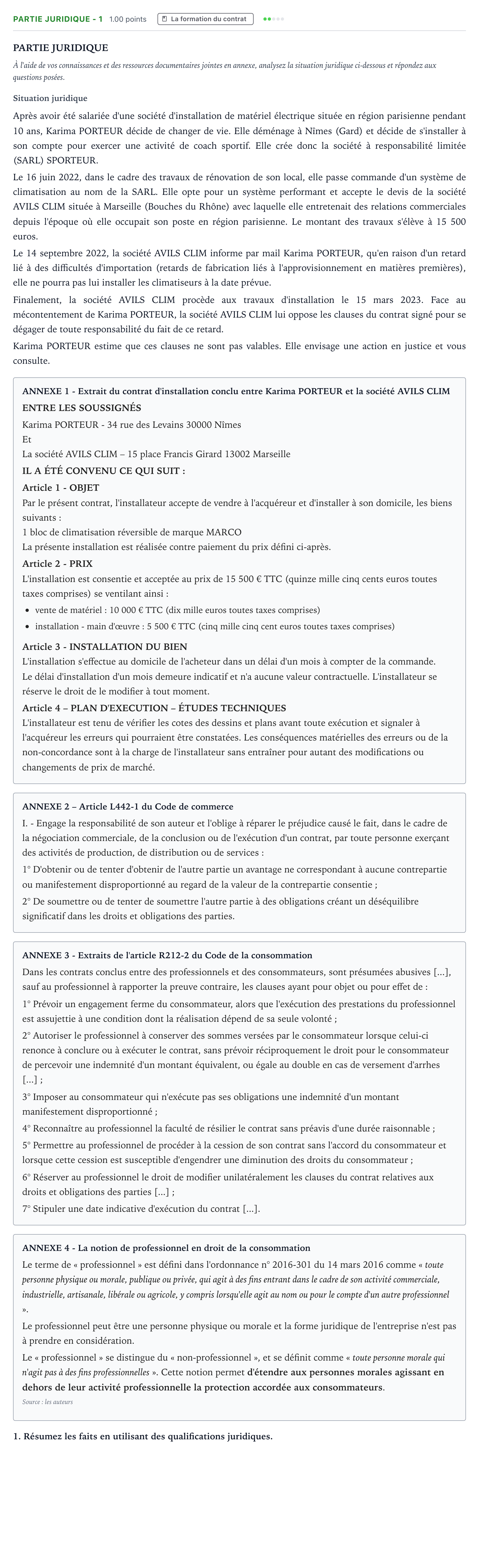 Énoncé: Partie juridique - 1 · Bac STMG Droit et Économie Métropole remplacement 2023