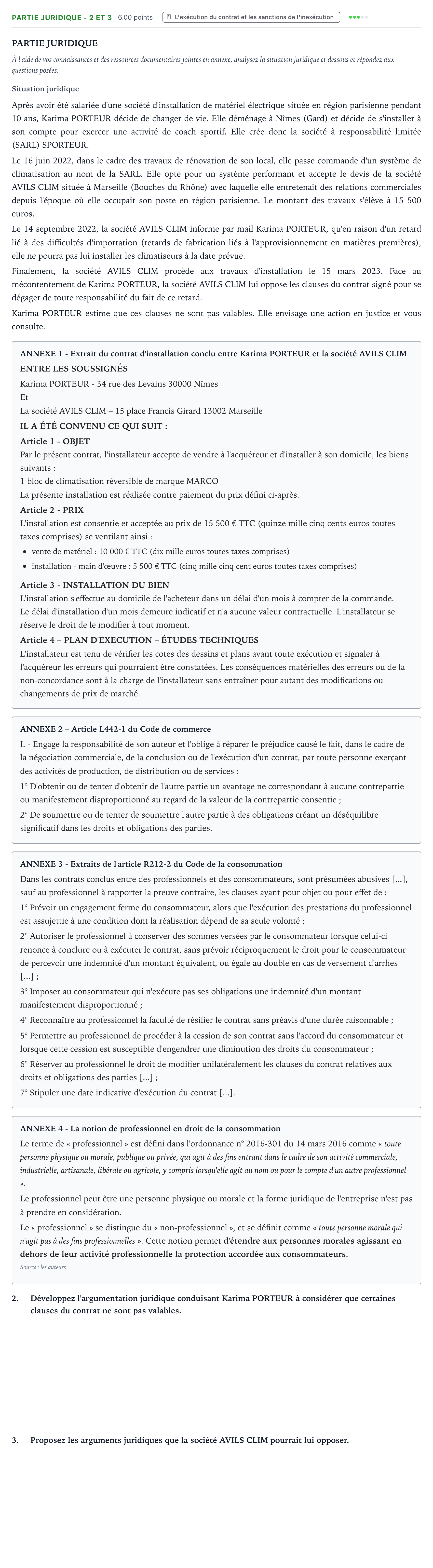 Énoncé: Partie juridique - 2 et 3 · Bac STMG Droit et Économie Métropole remplacement 2023