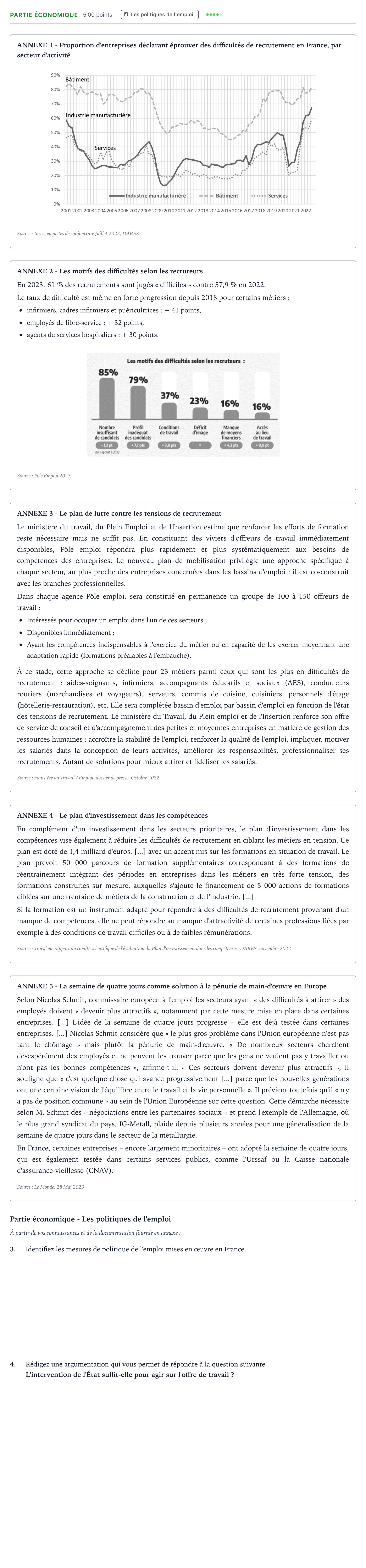Énoncé: Partie économique - Les politiques de l'emploi · Bac STMG Droit et Économie Métropole remplacement 2024