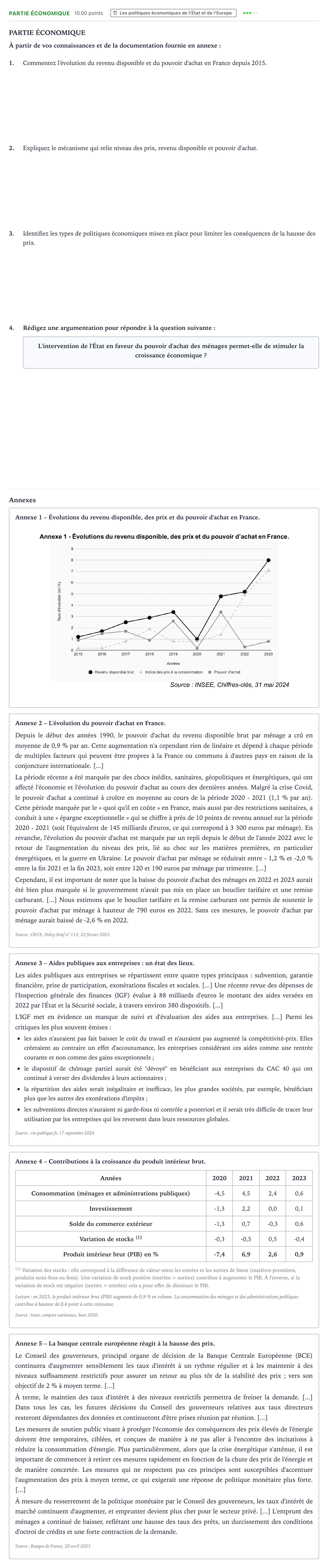 Énoncé: Partie économique · Bac STMG Droit et Économie Métropole remplacement 2025