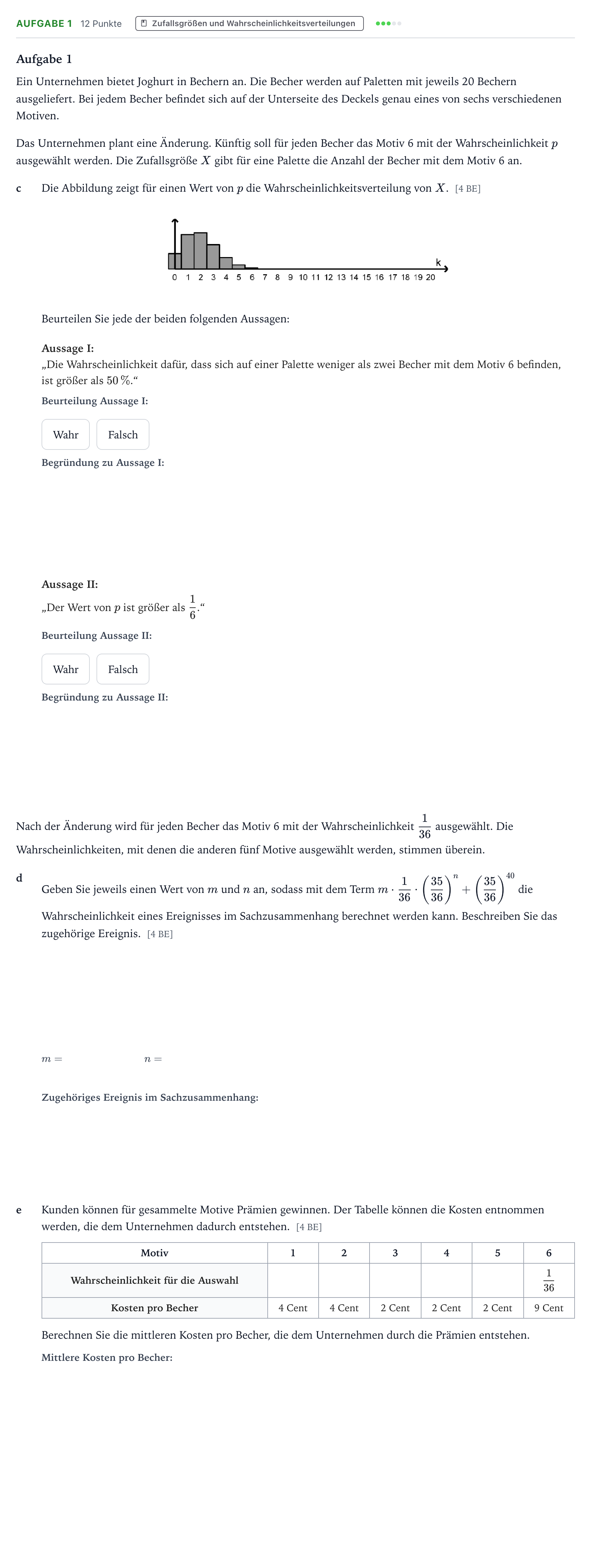 Aufgabenstellung: Aufgabe 1 - Zufallsgrößen und Wahrscheinlichkeits… · Abitur NRW Mathematik GK · Teil B · Stochastik (WTR) 2021