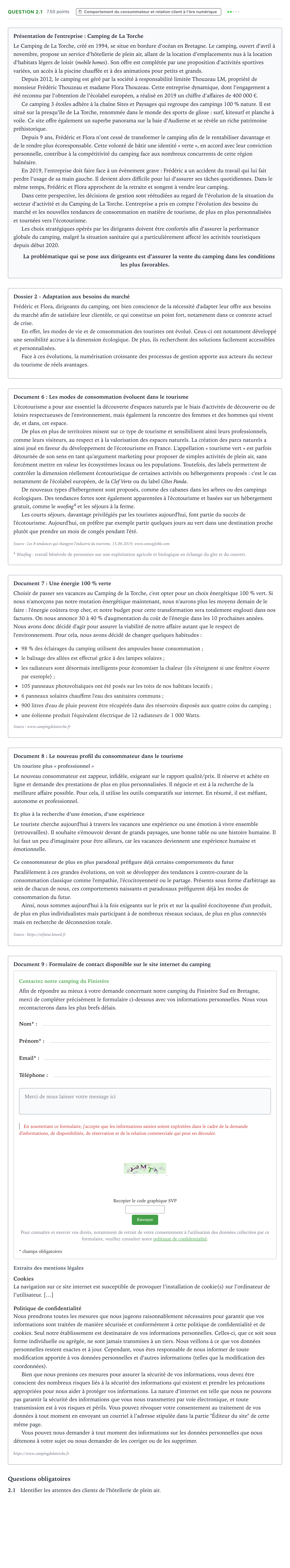 Énoncé: Question 2.1 · Bac STMG Management des Sciences de Gestion et du Numérique Métropole Candidat libre 2021
