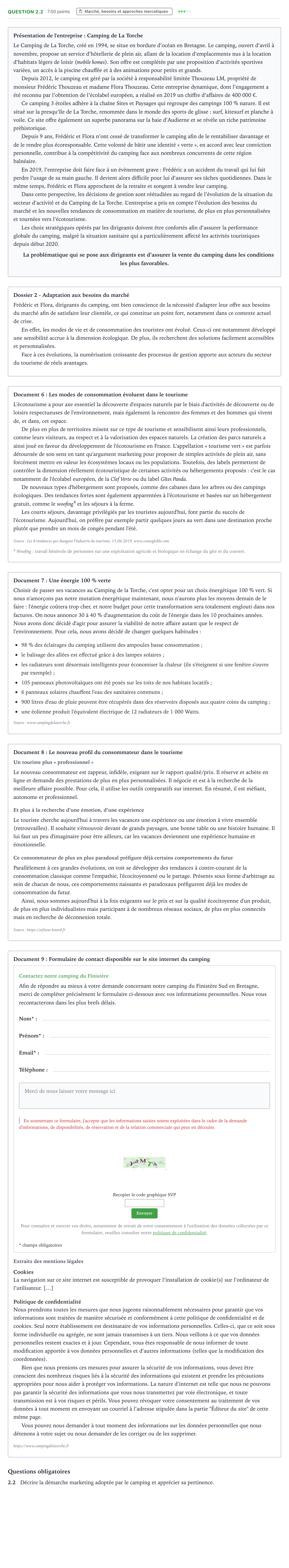 Énoncé: Question 2.2 · Bac STMG Management des Sciences de Gestion et du Numérique Métropole Candidat libre 2021
