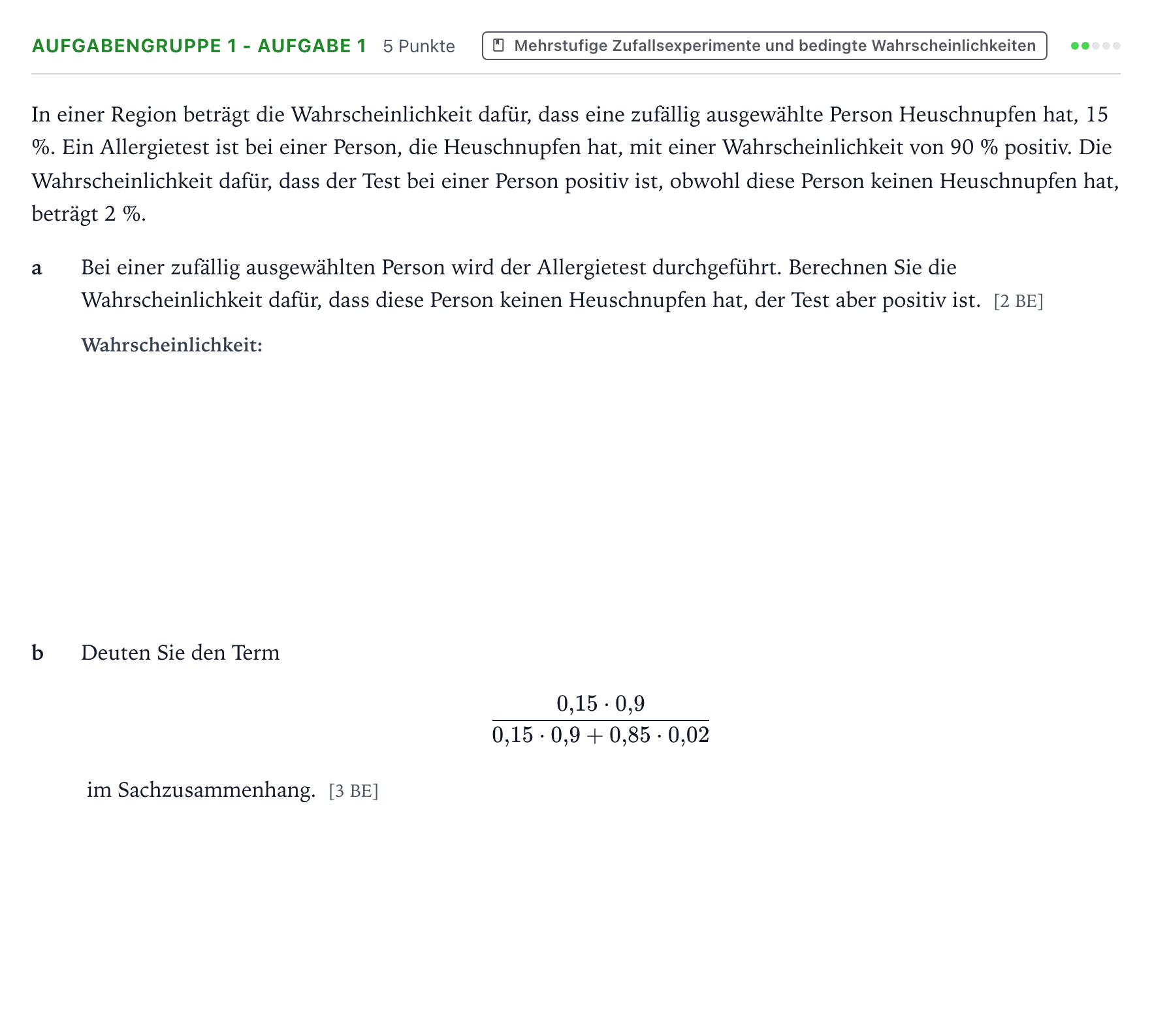 Aufgabenstellung: Aufgabengruppe 1 - Aufgabe 1 · Abitur NRW Mathematik GK · Teil A · Stochastik 2021
