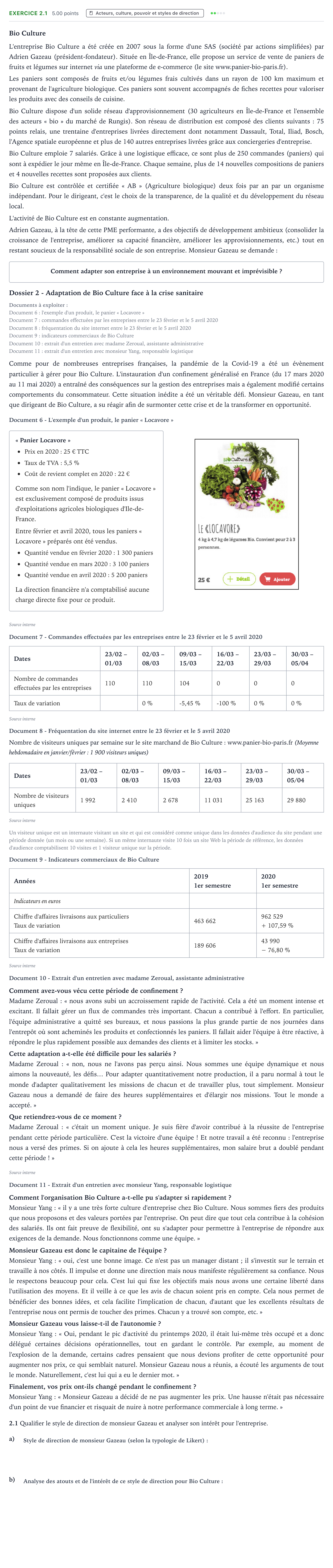 Énoncé: Exercice 2.1 · Bac STMG Management des Sciences de Gestion et du Numérique Métropole remplacement 2021