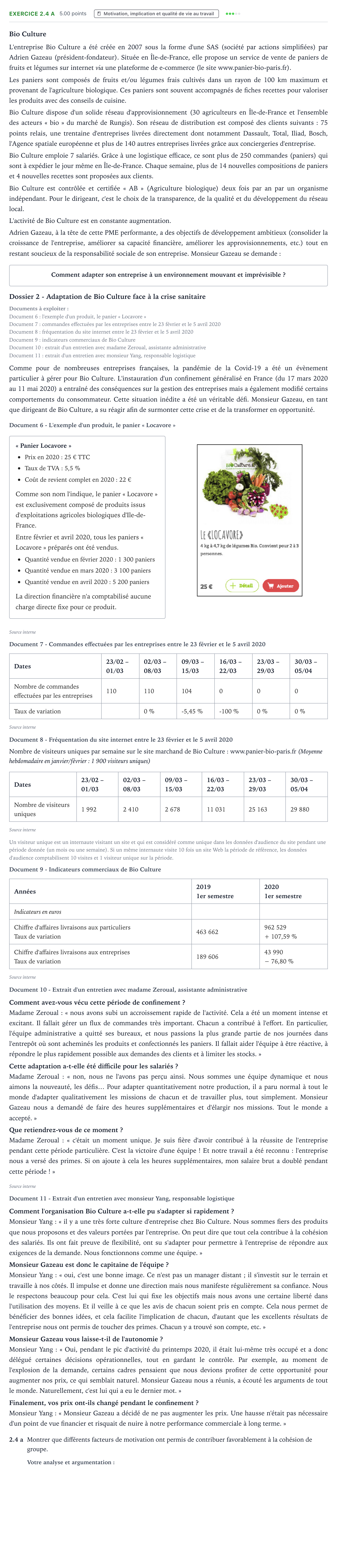 Énoncé: Exercice 2.4 a · Bac STMG Management des Sciences de Gestion et du Numérique Métropole remplacement 2021