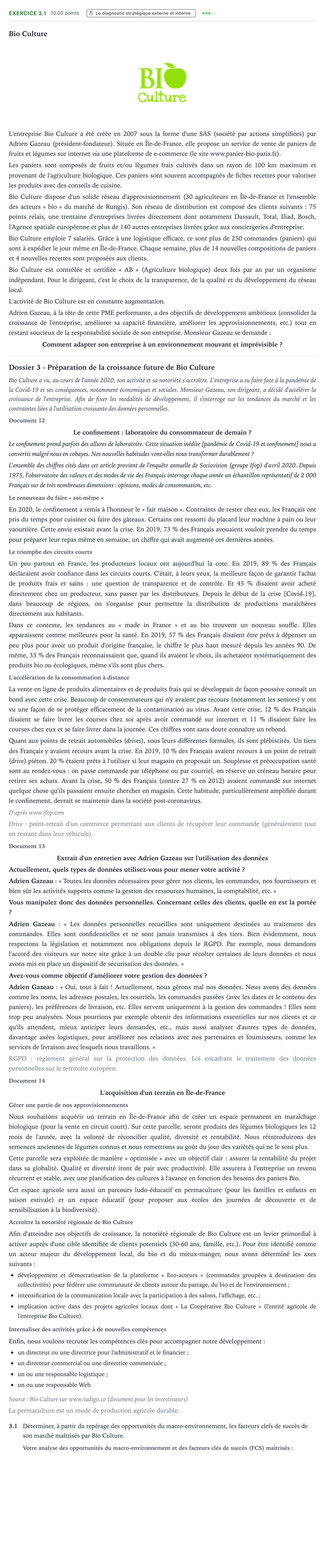 Énoncé: Exercice 3.1 · Bac STMG Management des Sciences de Gestion et du Numérique Métropole remplacement 2021