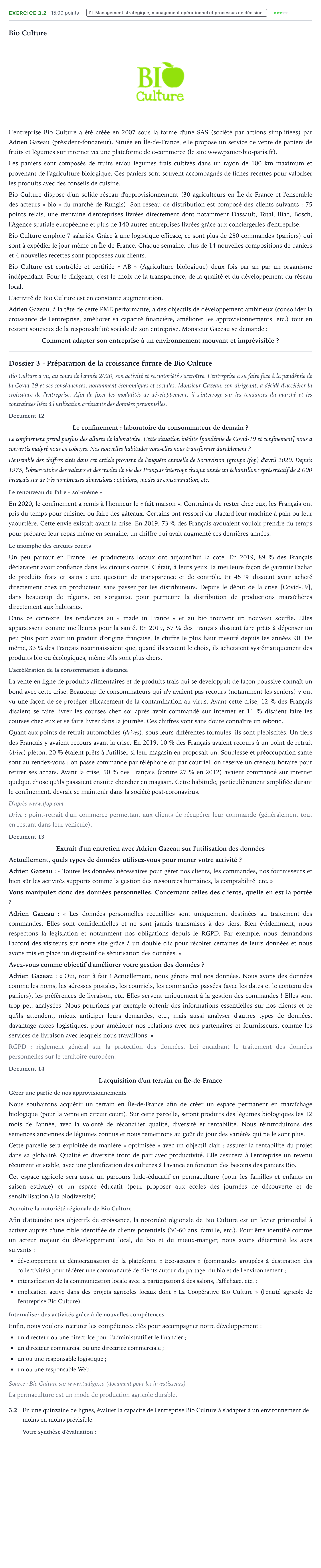 Énoncé: Exercice 3.2 · Bac STMG Management des Sciences de Gestion et du Numérique Métropole remplacement 2021