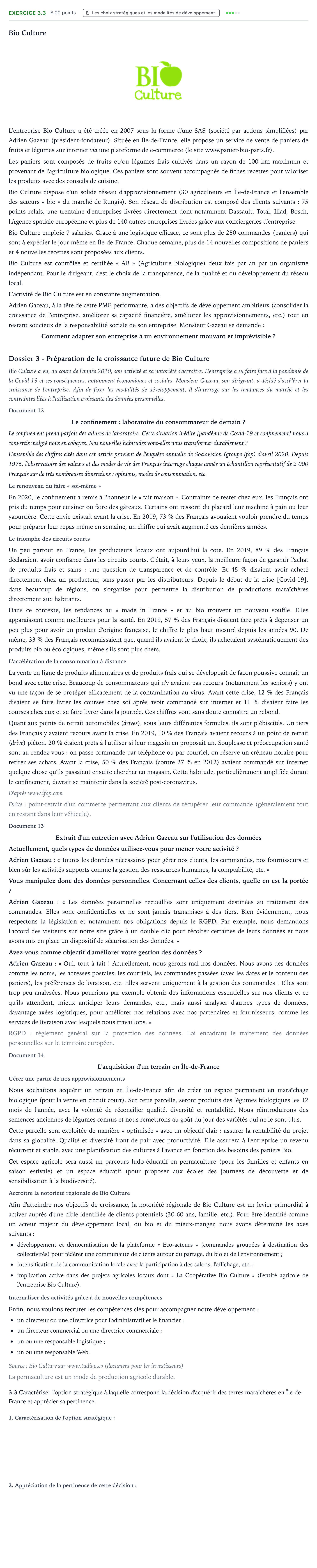 Énoncé: Exercice 3.3 · Bac STMG Management des Sciences de Gestion et du Numérique Métropole remplacement 2021