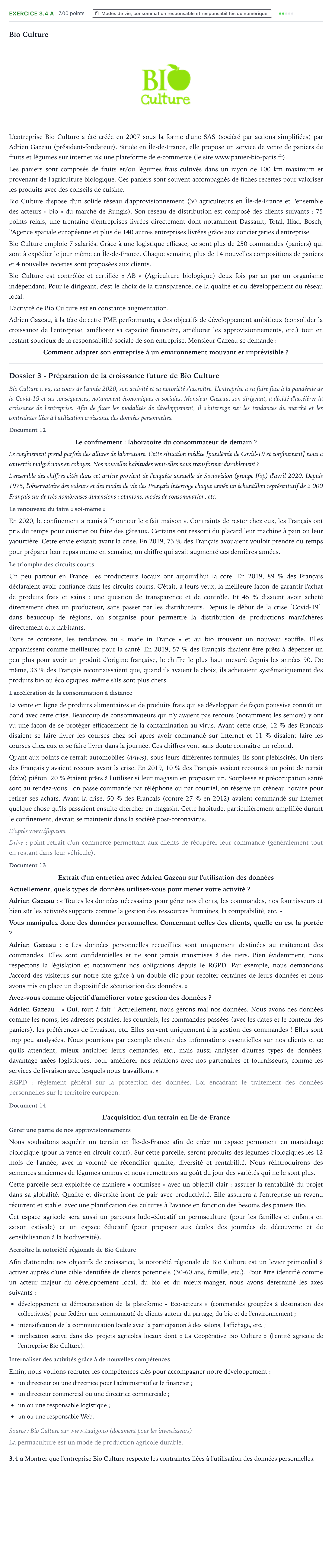 Énoncé: Exercice 3.4 a · Bac STMG Management des Sciences de Gestion et du Numérique Métropole remplacement 2021