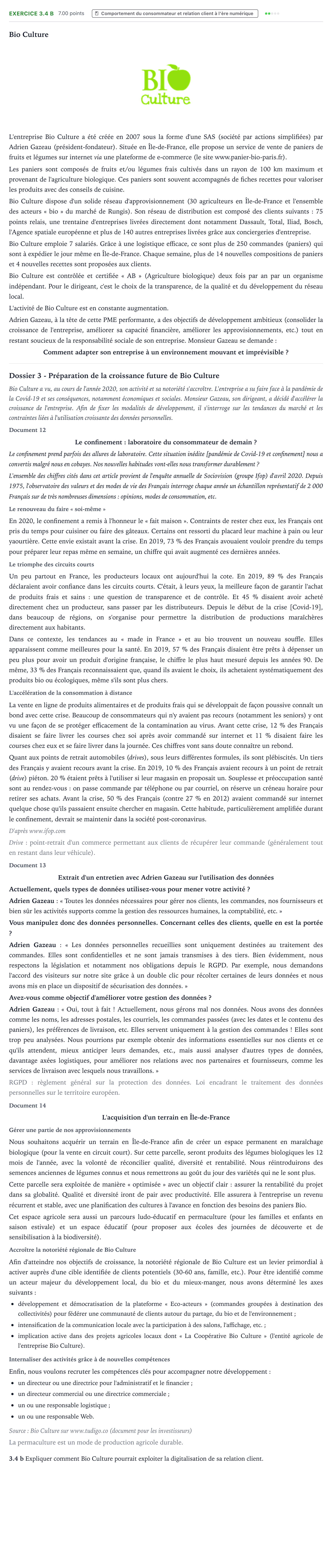 Énoncé: Exercice 3.4 b · Bac STMG Management des Sciences de Gestion et du Numérique Métropole remplacement 2021