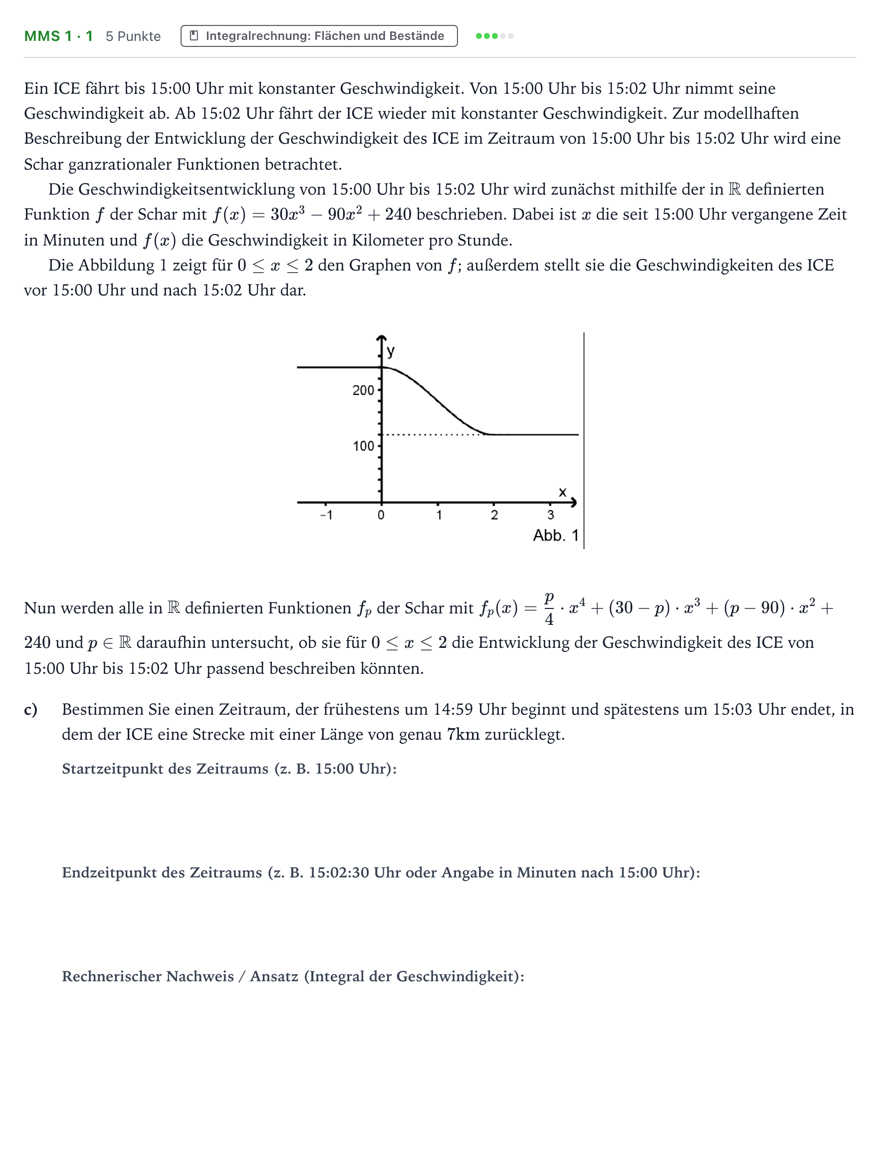Aufgabenstellung: Aufgabe MMS 1 · 1 - Integralrechnung: Flächen und Bestände · Abitur NRW Mathematik LK · Teil B · Analysis (CAS) 2022
