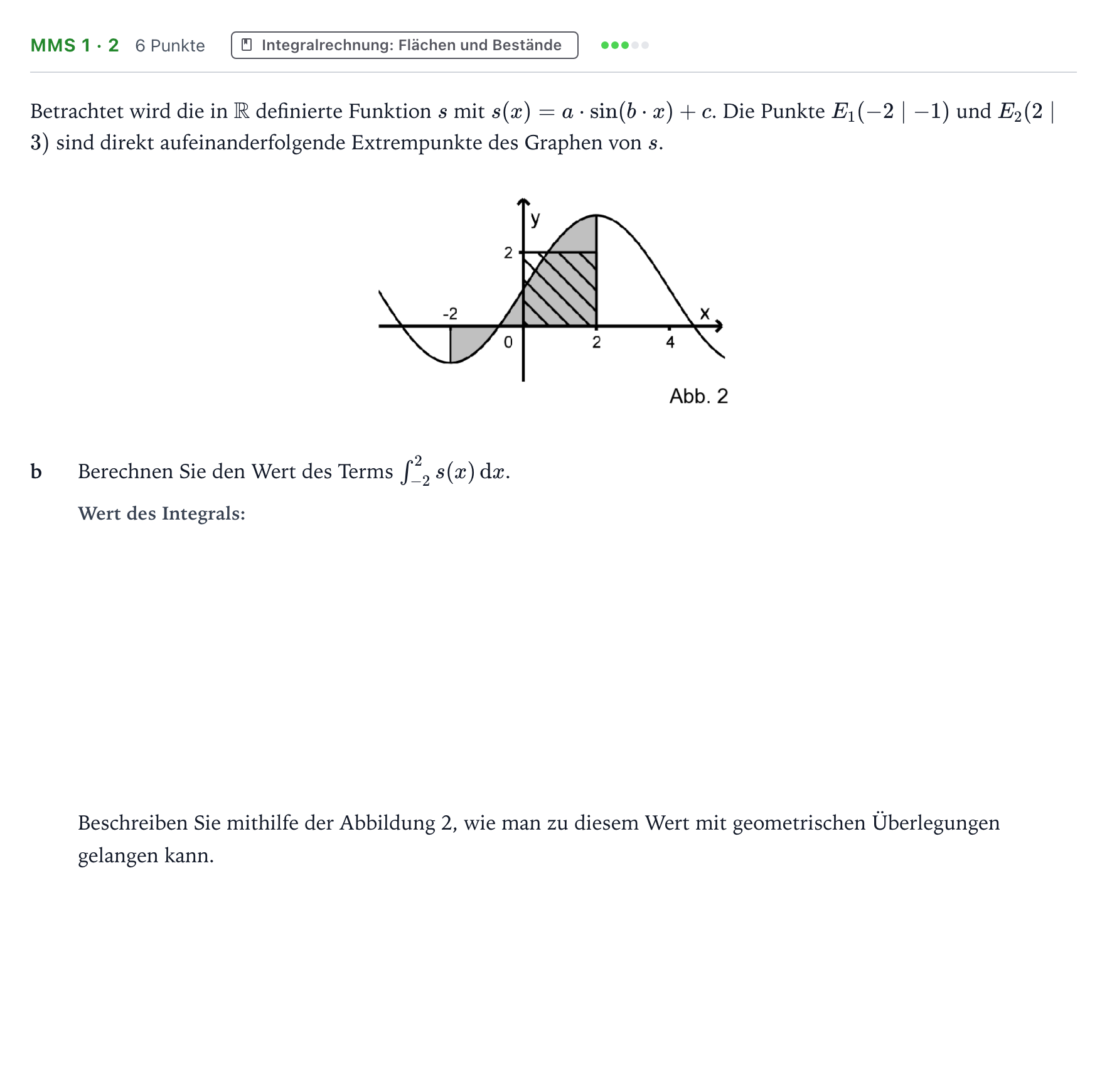 Aufgabenstellung: Aufgabe MMS 1 · 2 - Integralrechnung: Flächen und Bestände · Abitur NRW Mathematik LK · Teil B · Analysis (CAS) 2022