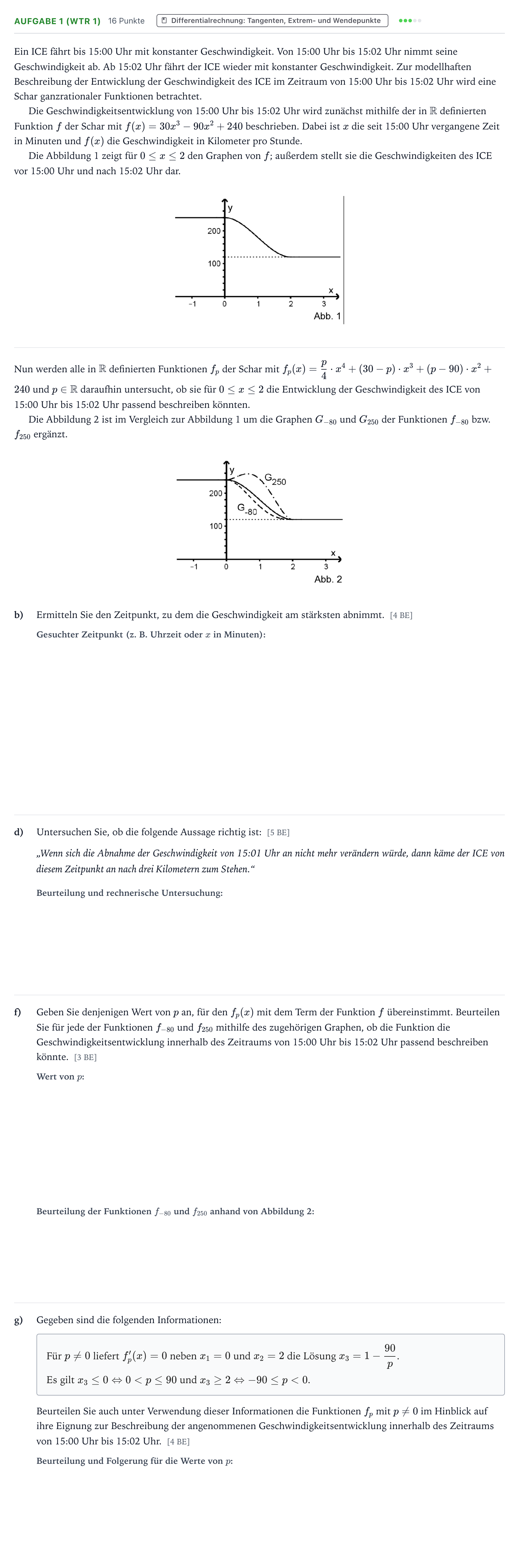 Aufgabenstellung: Aufgabe 1 (WTR 1) - Differentialrechnung · Abitur NRW Mathematik LK · Teil B · Analysis (WTR) 2022