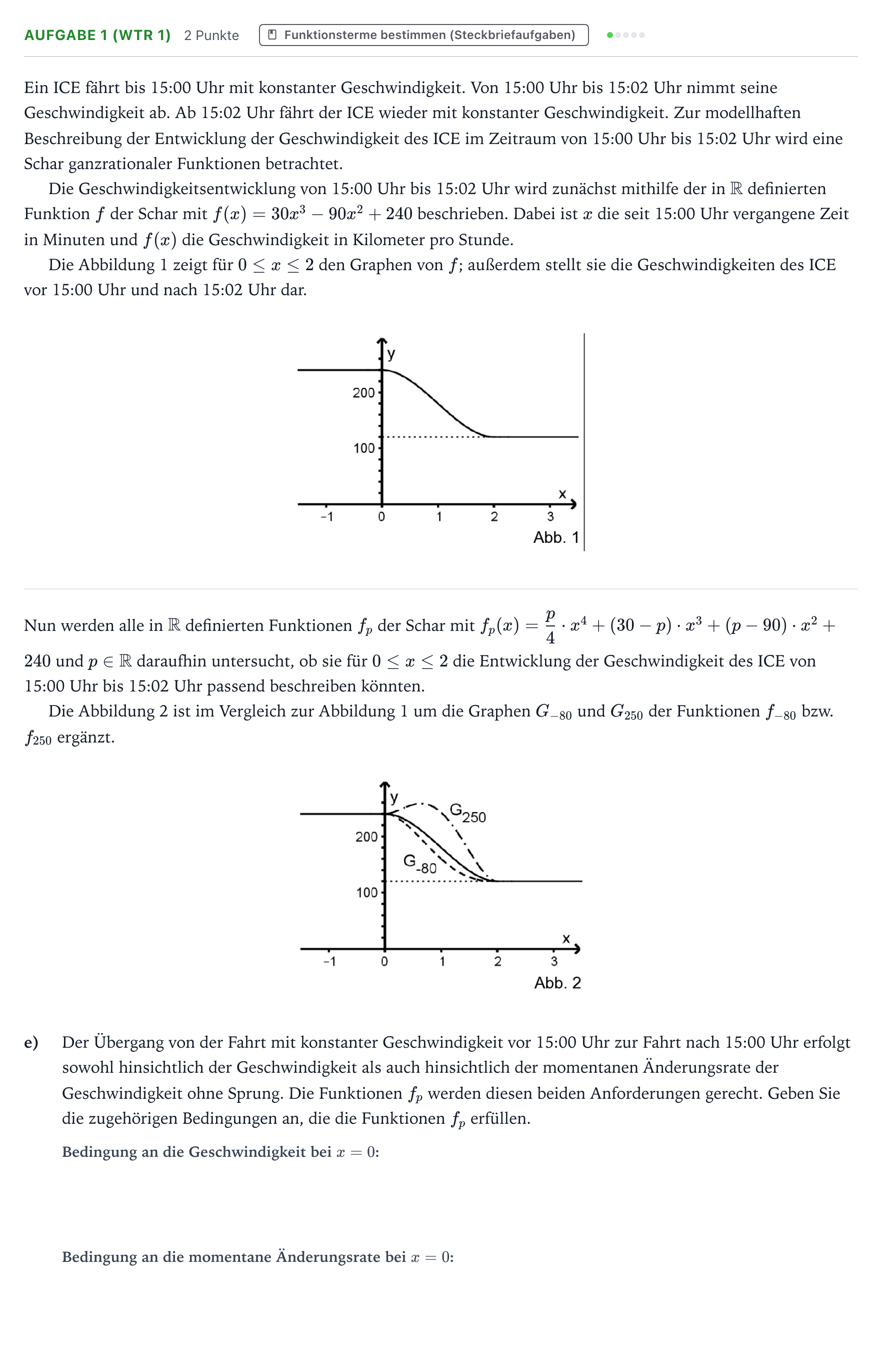 Aufgabenstellung: Aufgabe 1 (WTR 1) - Funktionsterme bestimmen · Abitur NRW Mathematik LK · Teil B · Analysis (WTR) 2022