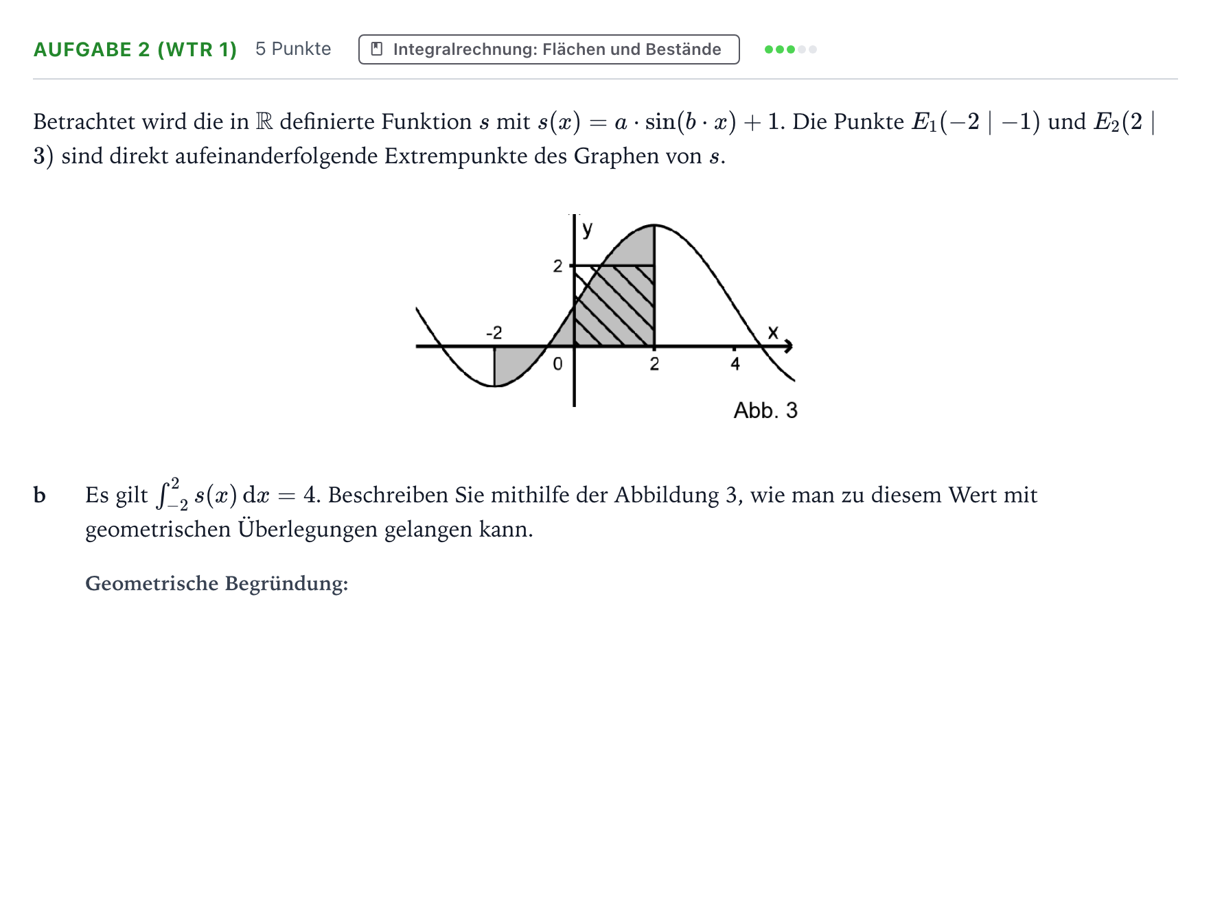 Aufgabenstellung: Aufgabe 2 (WTR 1) - Integralrechnung · Abitur NRW Mathematik LK · Teil B · Analysis (WTR) 2022