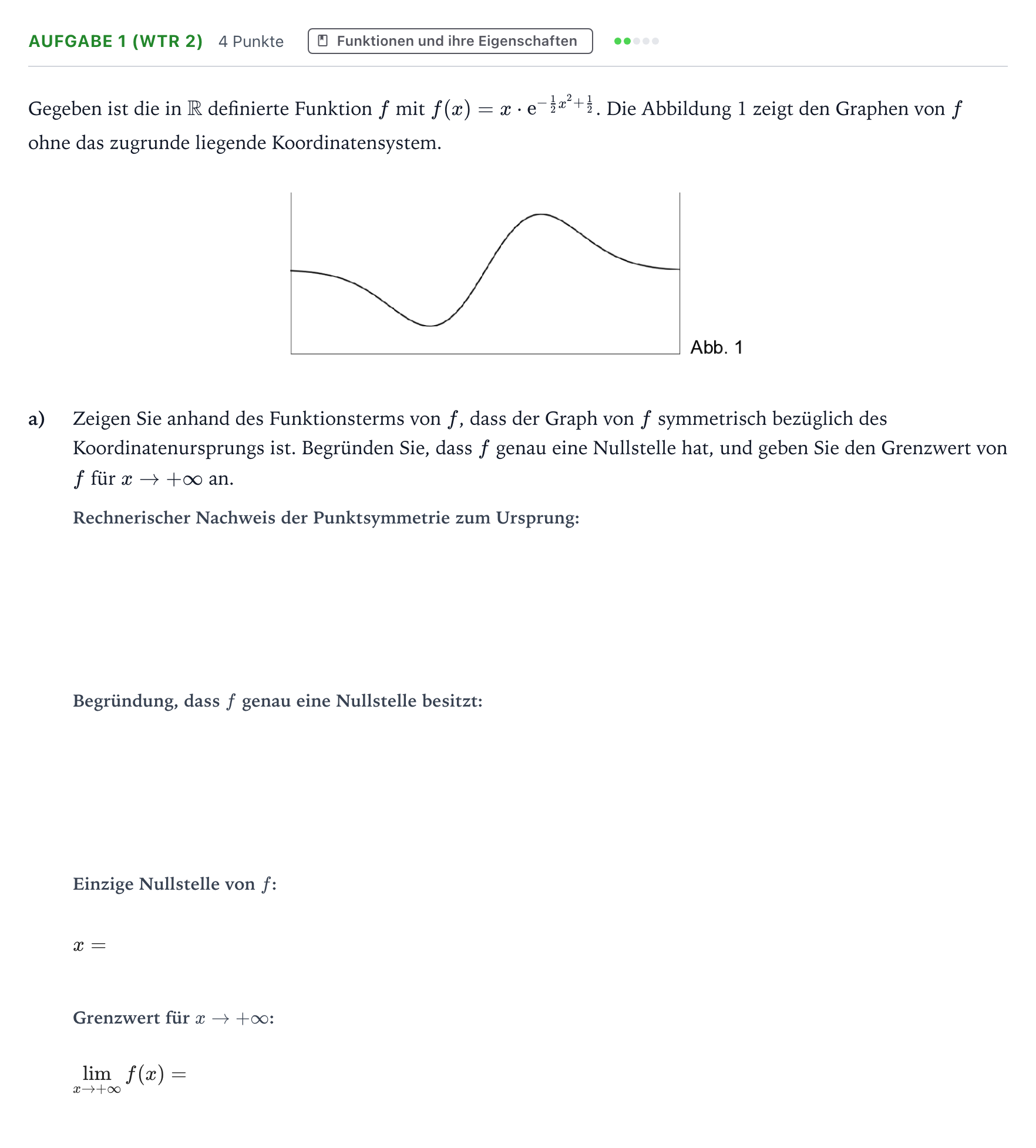 Aufgabenstellung: Aufgabe 1 (WTR 2) - Funktionen und ihre Eigenschaften · Abitur NRW Mathematik LK · Teil B · Analysis (WTR) 2022