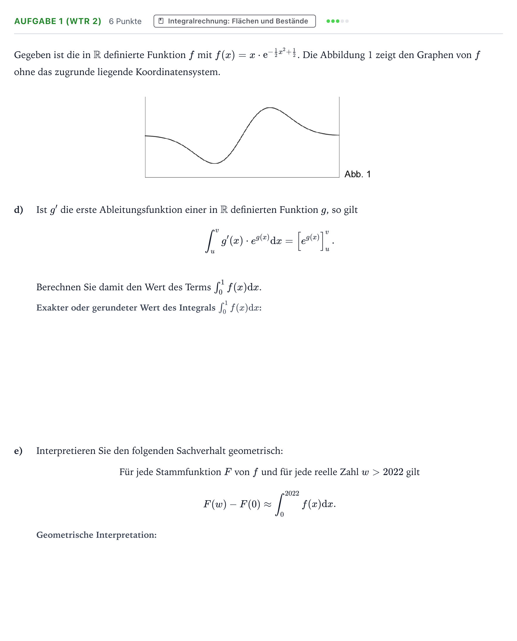 Aufgabenstellung: Aufgabe 1 (WTR 2) - Integralrechnung · Abitur NRW Mathematik LK · Teil B · Analysis (WTR) 2022