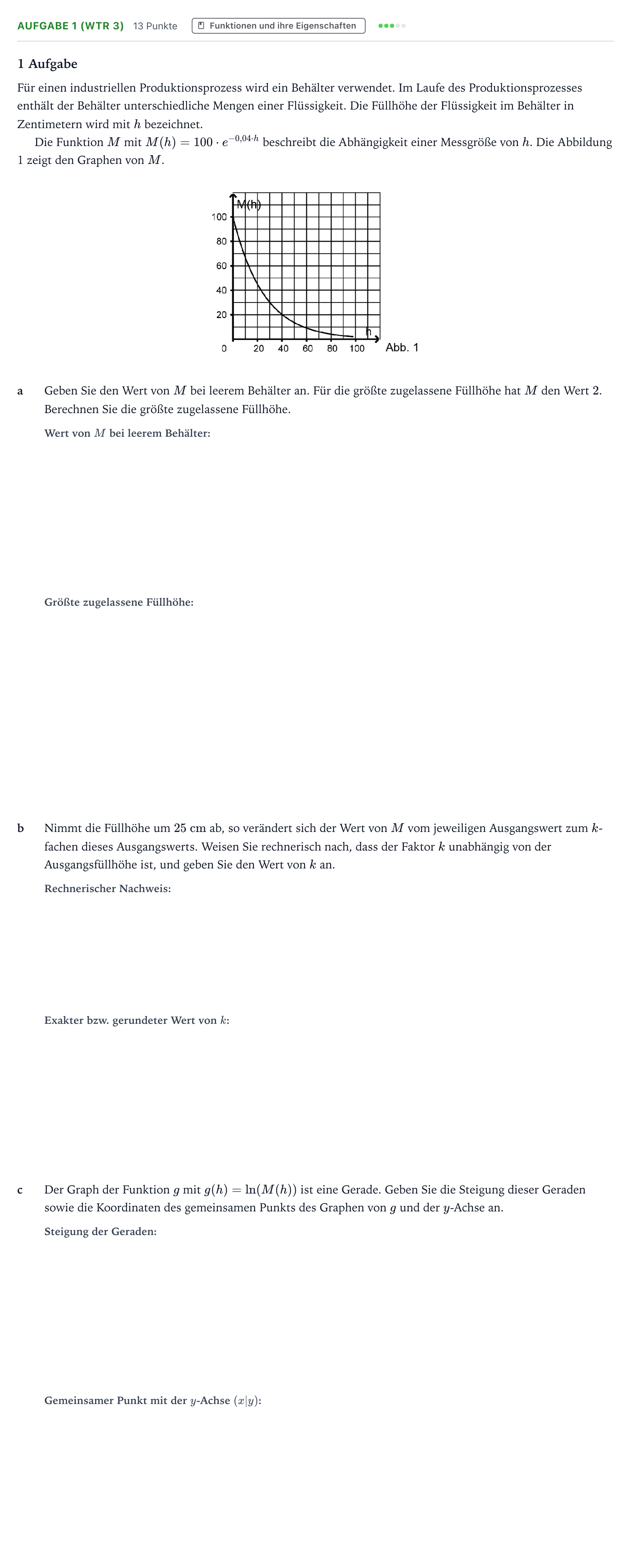 Aufgabenstellung: Aufgabe 1 (WTR 3) · Abitur NRW Mathematik LK · Teil B · Analysis (WTR) 2022