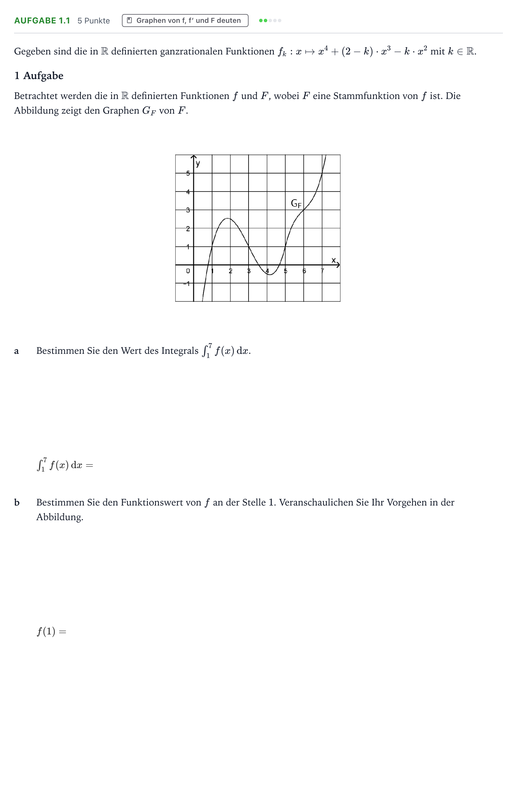 Aufgabenstellung: Aufgabe 1.1 · Abitur NRW Mathematik LK · Teil A · Analysis 2022