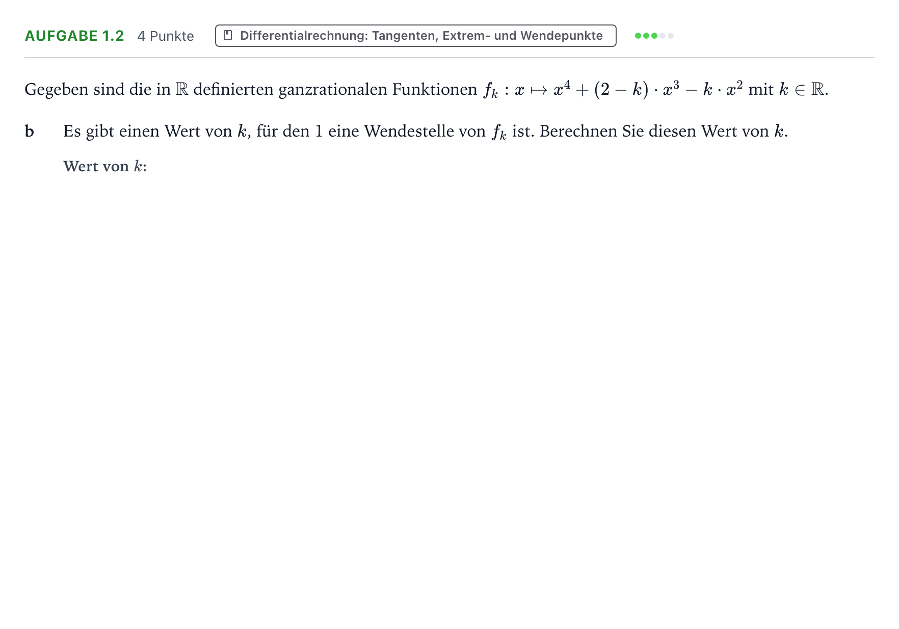 Aufgabenstellung: Aufgabe 1.2 - Differentialrechnung · Abitur NRW Mathematik LK · Teil A · Analysis 2022