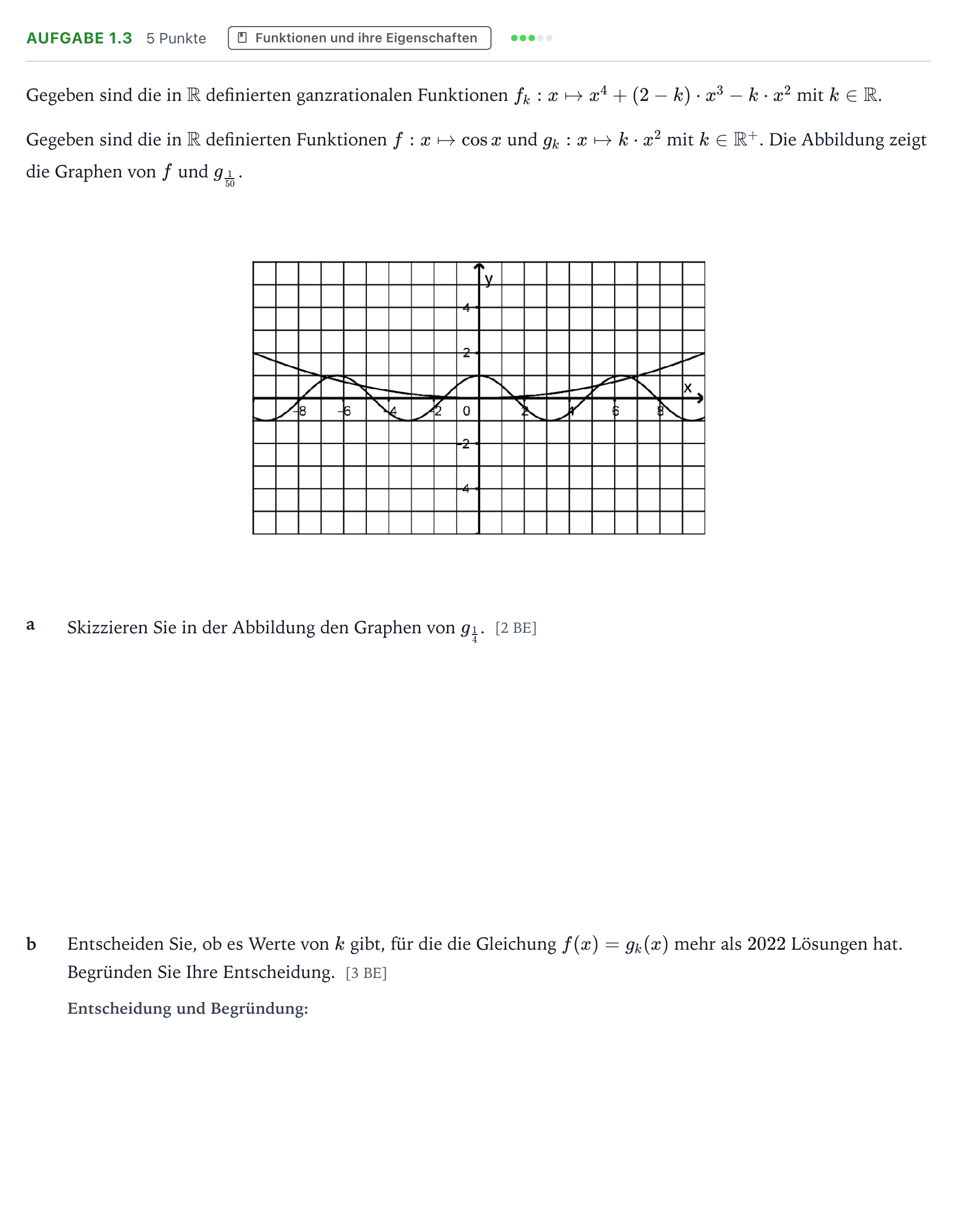 Aufgabenstellung: Aufgabe 1.3 · Abitur NRW Mathematik LK · Teil A · Analysis 2022