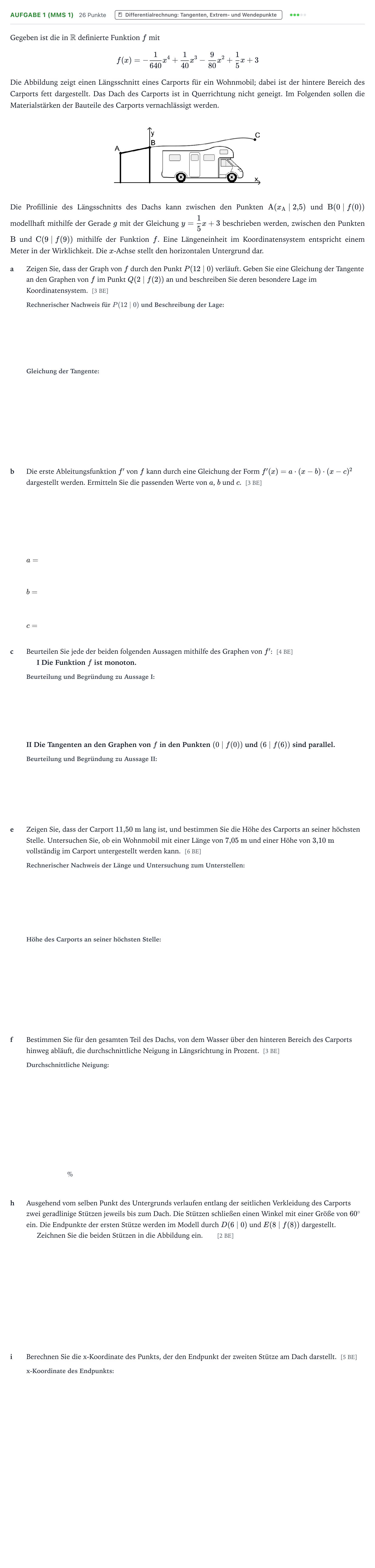 Aufgabenstellung: Aufgabe 1 (MMS 1) - Differentialrechnung · Abitur NRW Mathematik GK · Teil B · Analysis (CAS) 2022