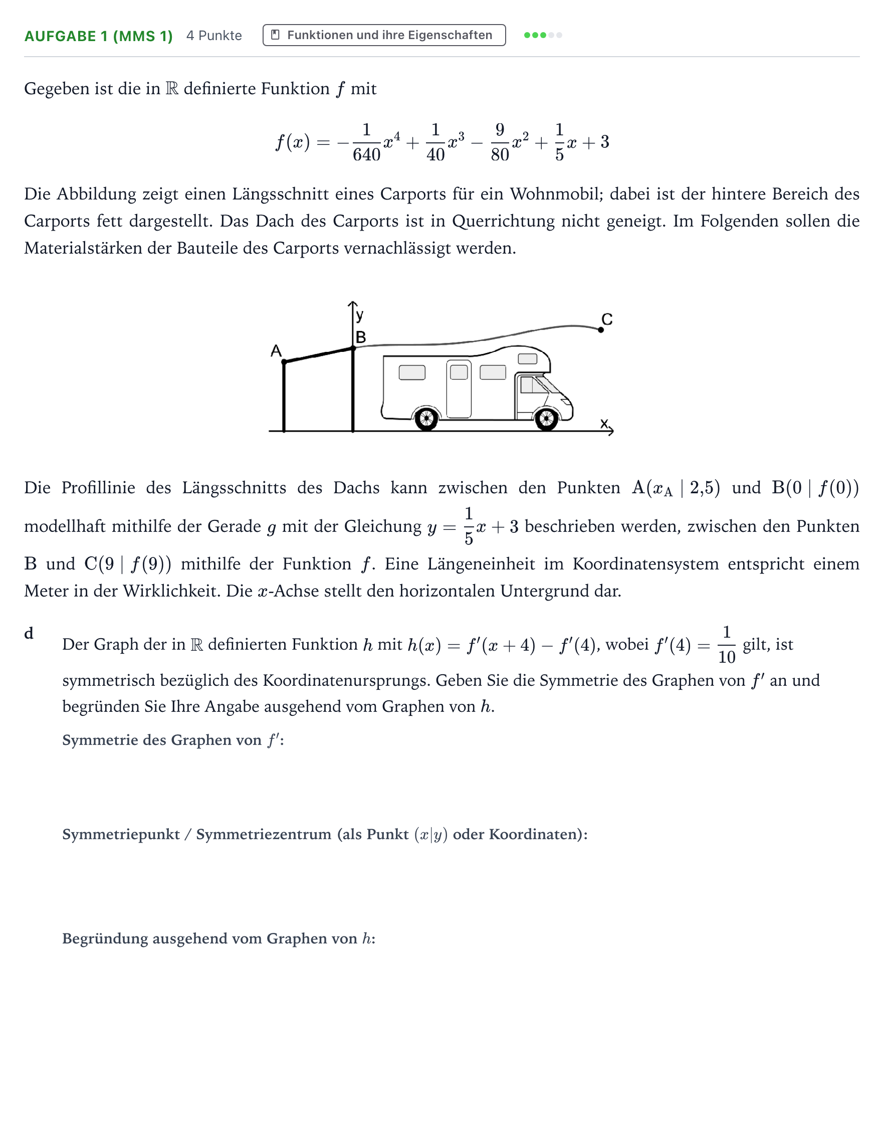 Aufgabenstellung: Aufgabe 1 (MMS 1) - Funktionen und ihre Eigenscha… · Abitur NRW Mathematik GK · Teil B · Analysis (CAS) 2022