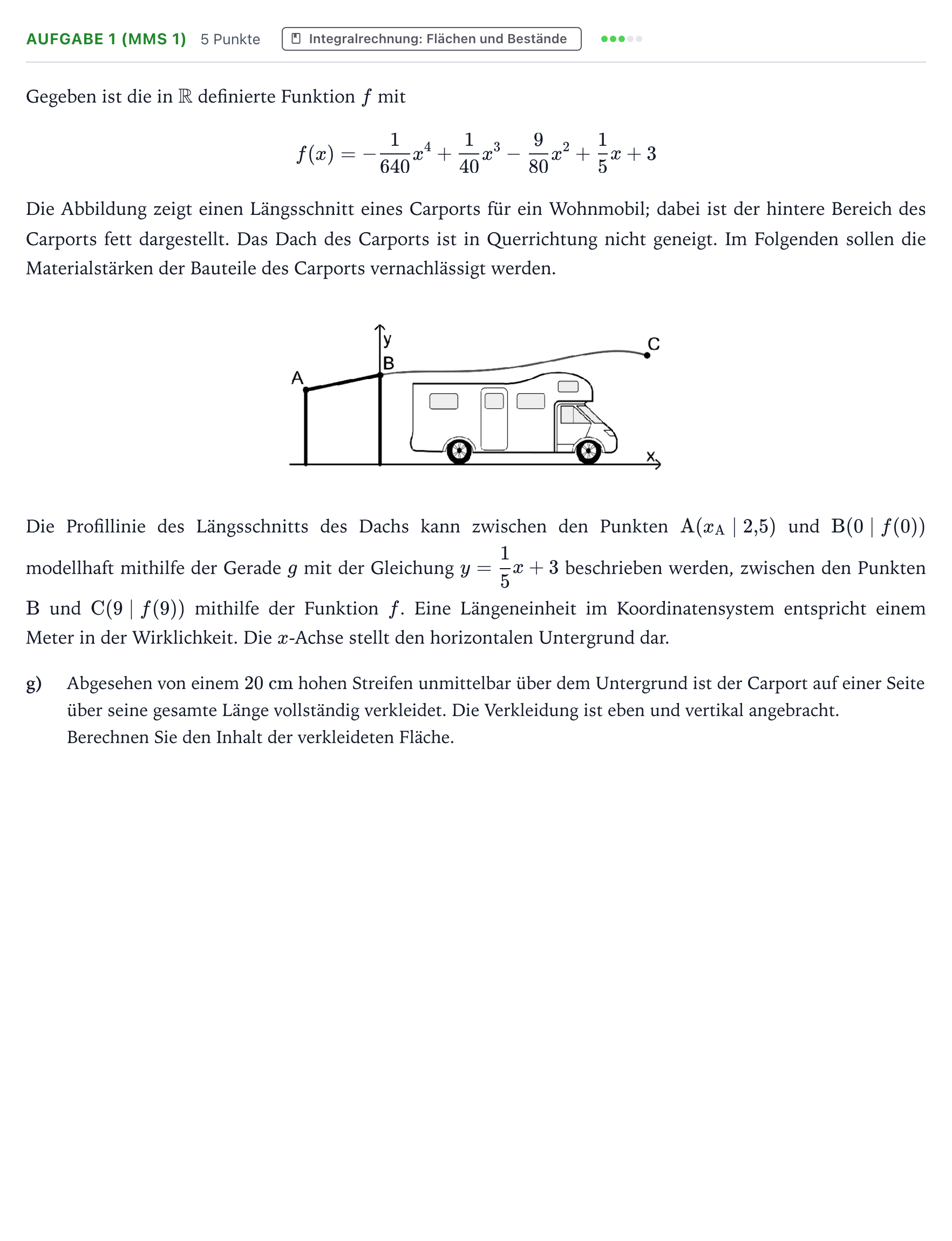 Aufgabenstellung: Aufgabe 1 (MMS 1) - Integralrechnung · Abitur NRW Mathematik GK · Teil B · Analysis (CAS) 2022