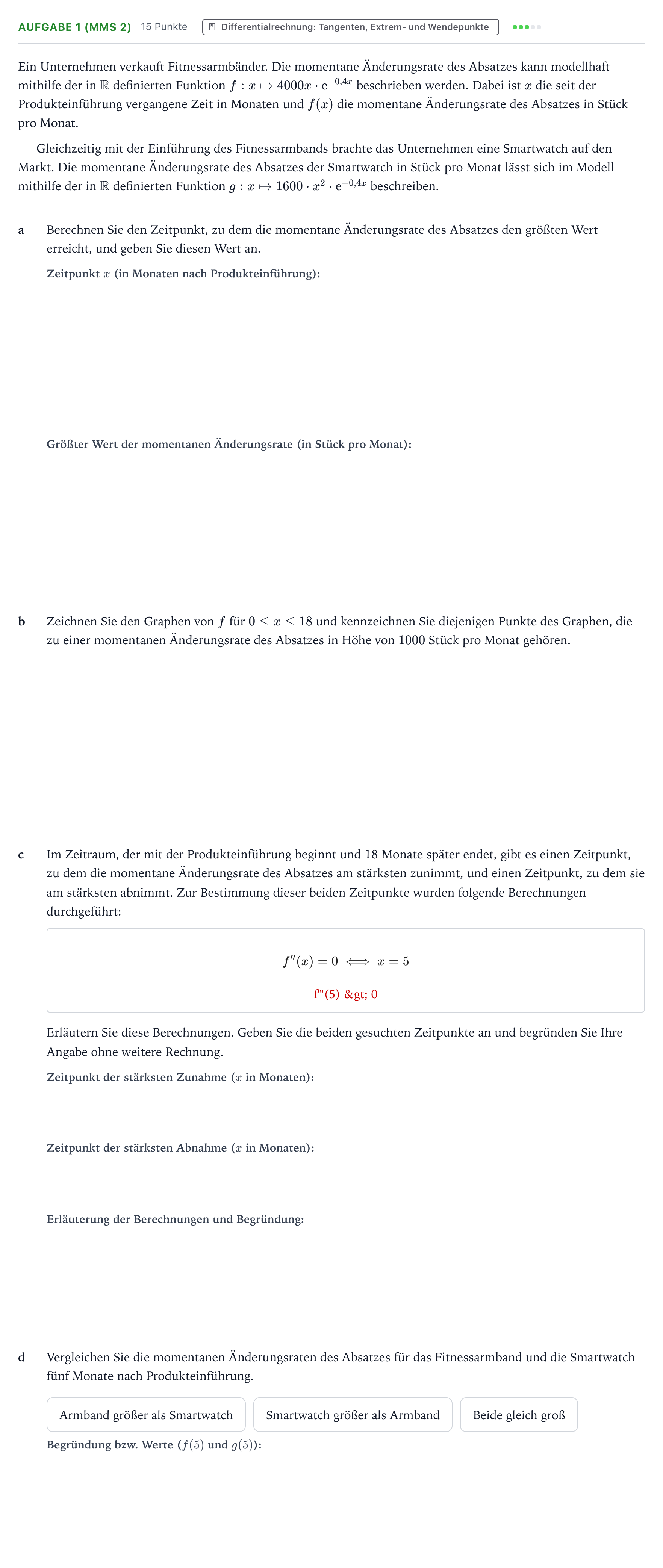 Aufgabenstellung: Aufgabe 1 (MMS 2) - Differentialrechnung · Abitur NRW Mathematik GK · Teil B · Analysis (CAS) 2022