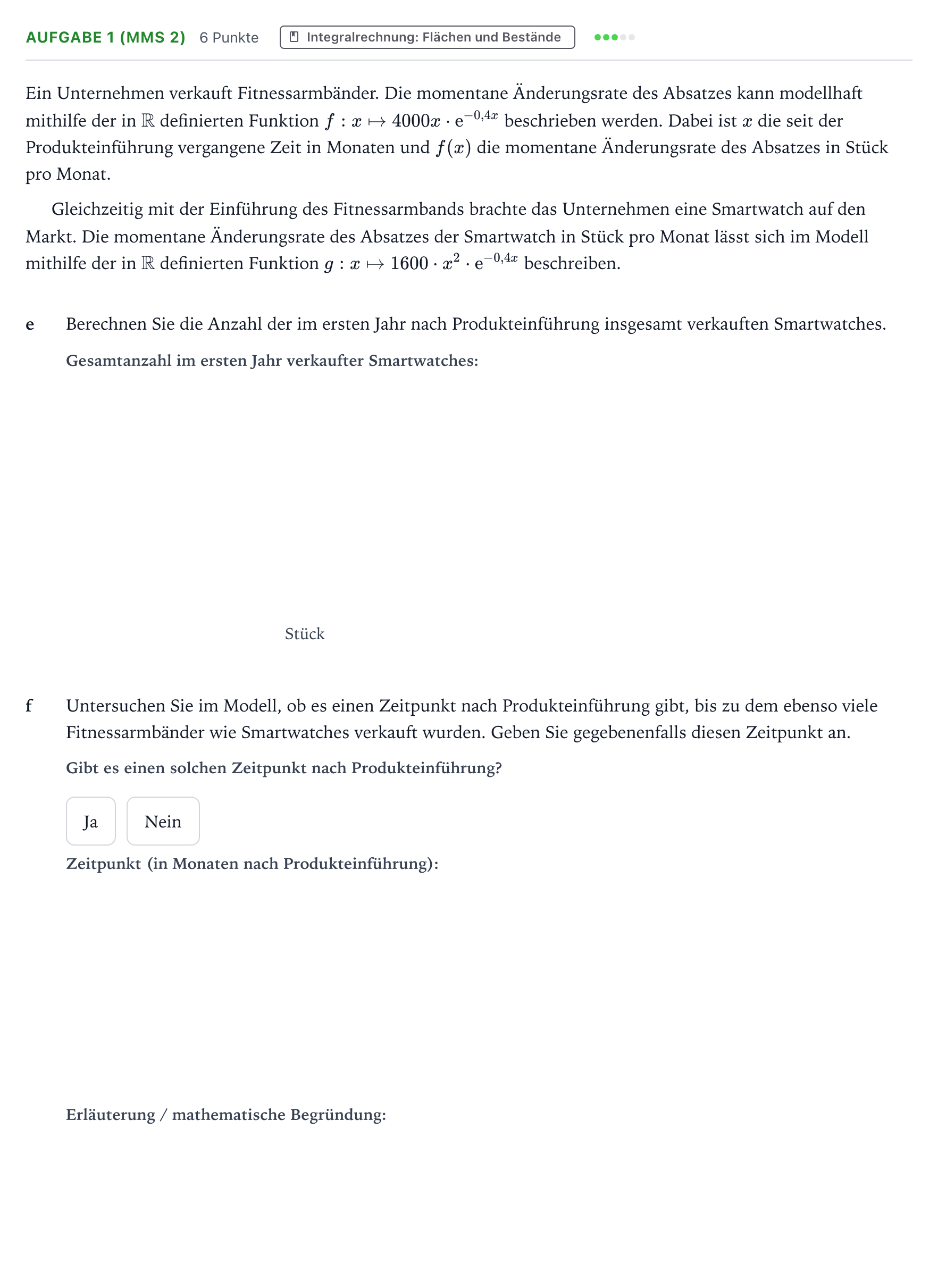 Aufgabenstellung: Aufgabe 1 (MMS 2) - Integralrechnung · Abitur NRW Mathematik GK · Teil B · Analysis (CAS) 2022