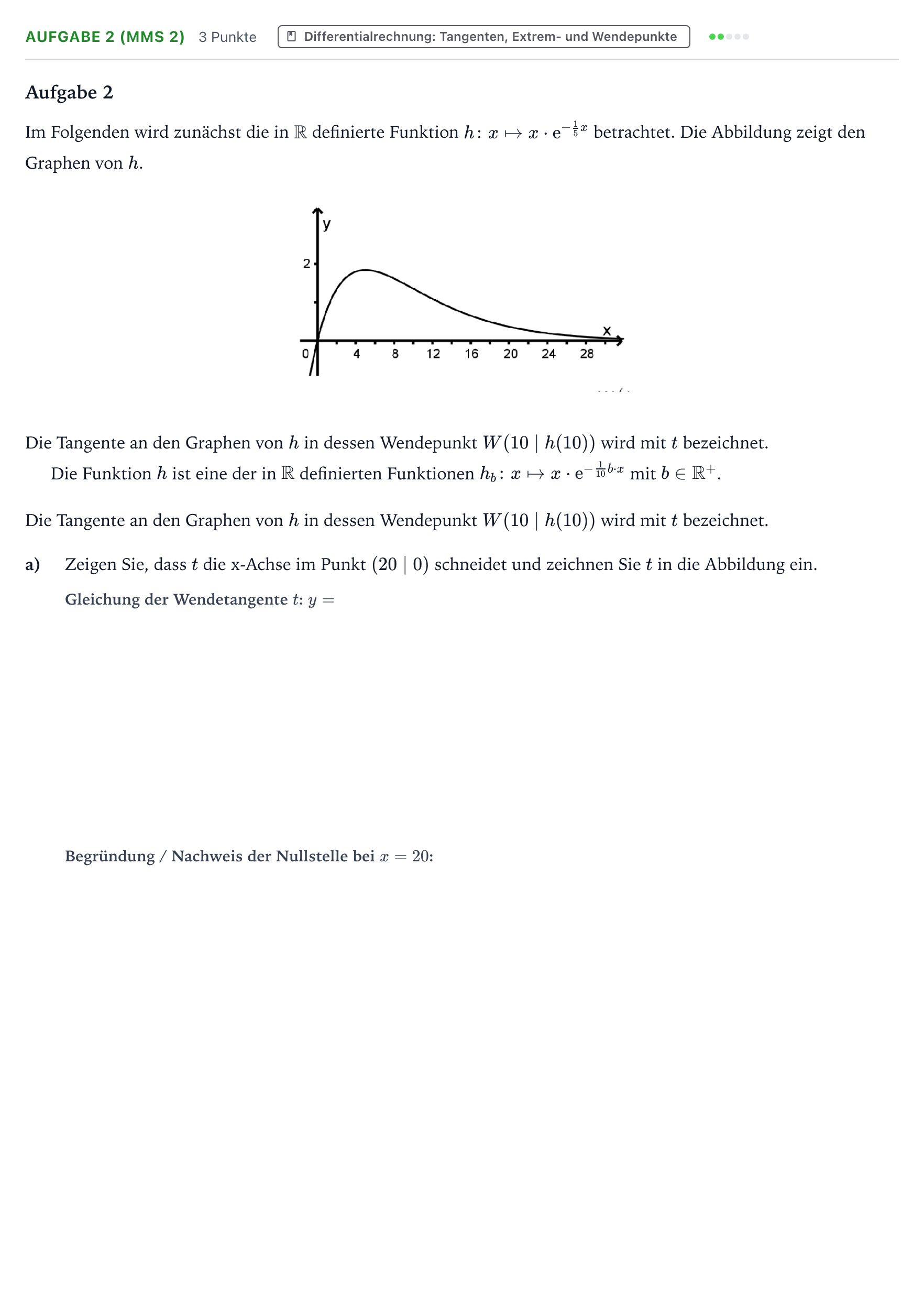 Aufgabenstellung: Aufgabe 2 (MMS 2) - Differentialrechnung · Abitur NRW Mathematik GK · Teil B · Analysis (CAS) 2022