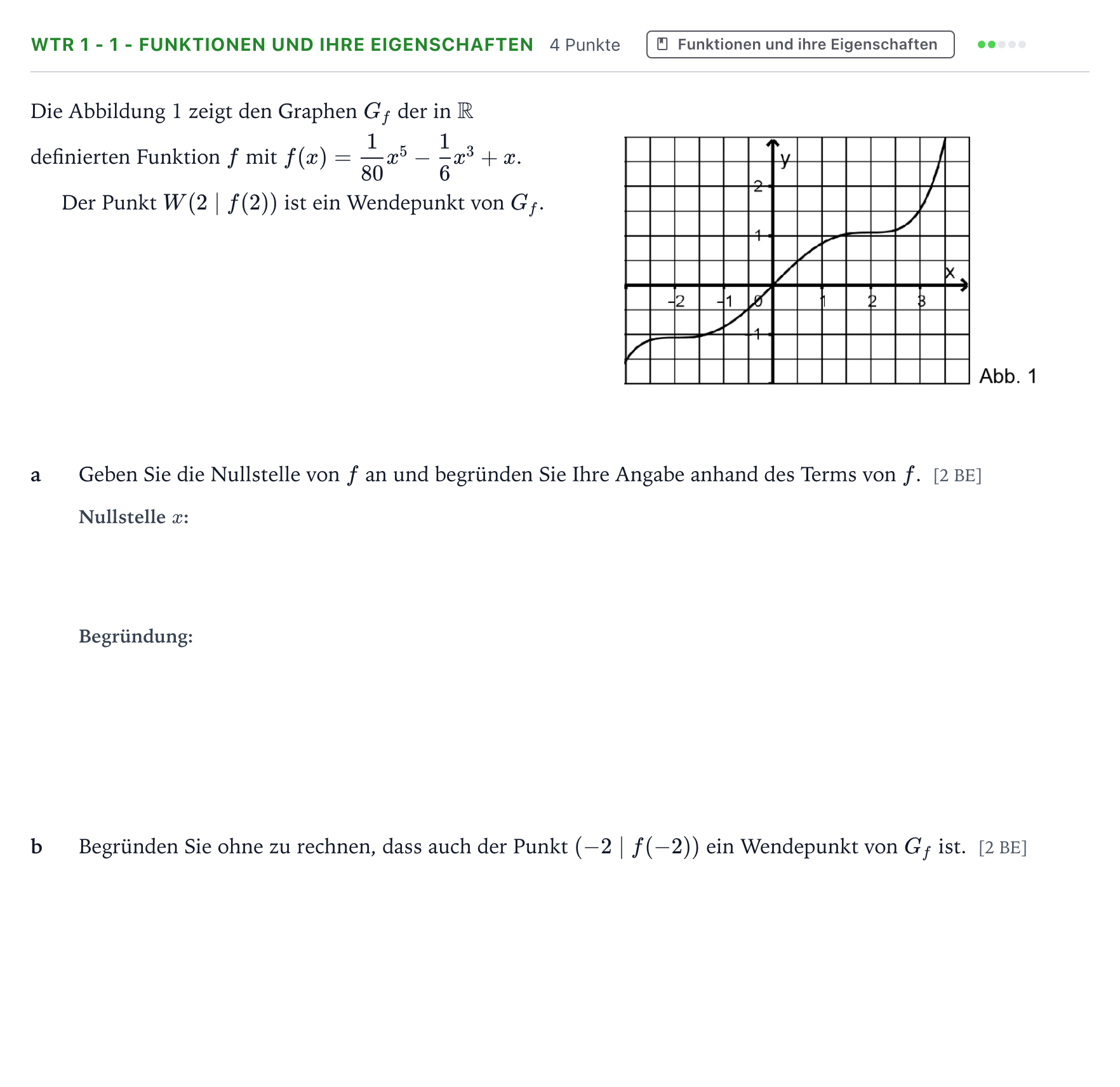 Aufgabenstellung: Aufgabe WTR 1 - 1 - Funktionen und ihre Eigenschaften · Abitur NRW Mathematik GK · Teil B · Analysis (WTR) 2022