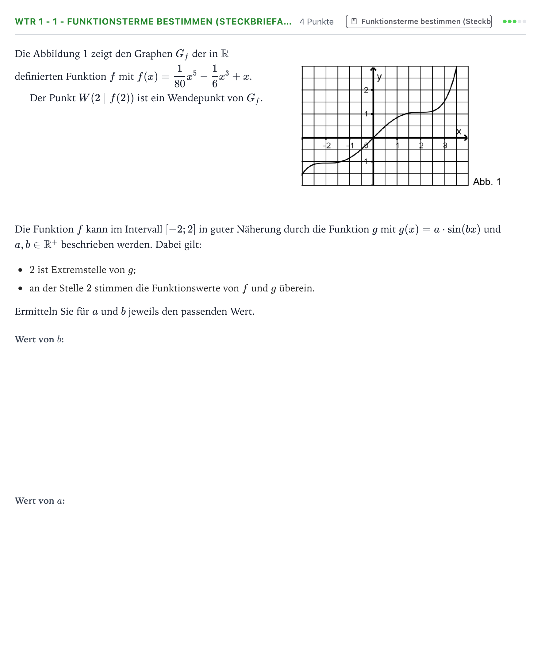 Aufgabenstellung: Aufgabe WTR 1 - 1 - Funktionsterme bestimmen (Steckbriefa… · Abitur NRW Mathematik GK · Teil B · Analysis (WTR) 2022
