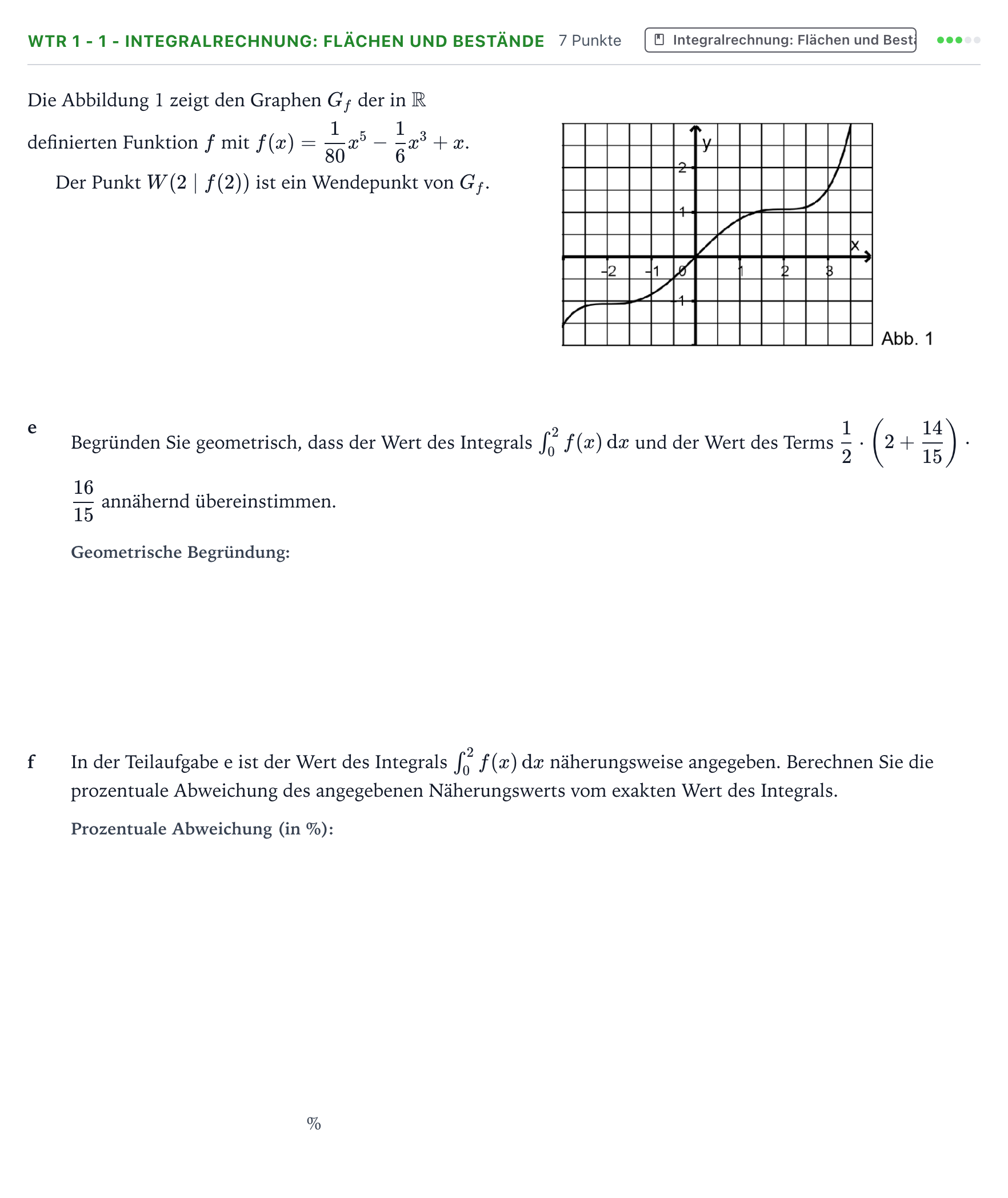 Aufgabenstellung: Aufgabe WTR 1 - 1 - Integralrechnung: Flächen und Bestände · Abitur NRW Mathematik GK · Teil B · Analysis (WTR) 2022