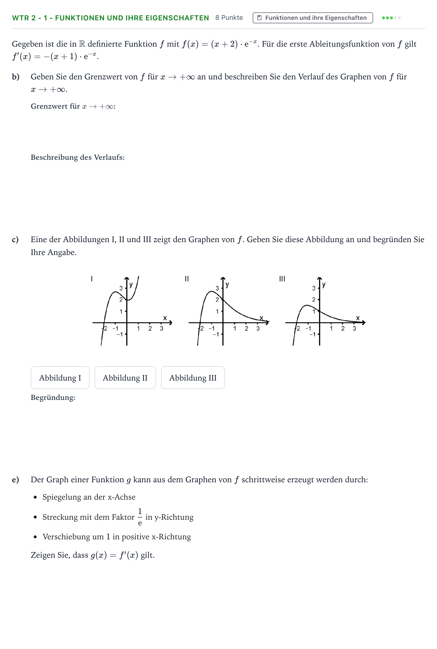 Aufgabenstellung: Aufgabe WTR 2 - 1 - Funktionen und ihre Eigenschaften · Abitur NRW Mathematik GK · Teil B · Analysis (WTR) 2022