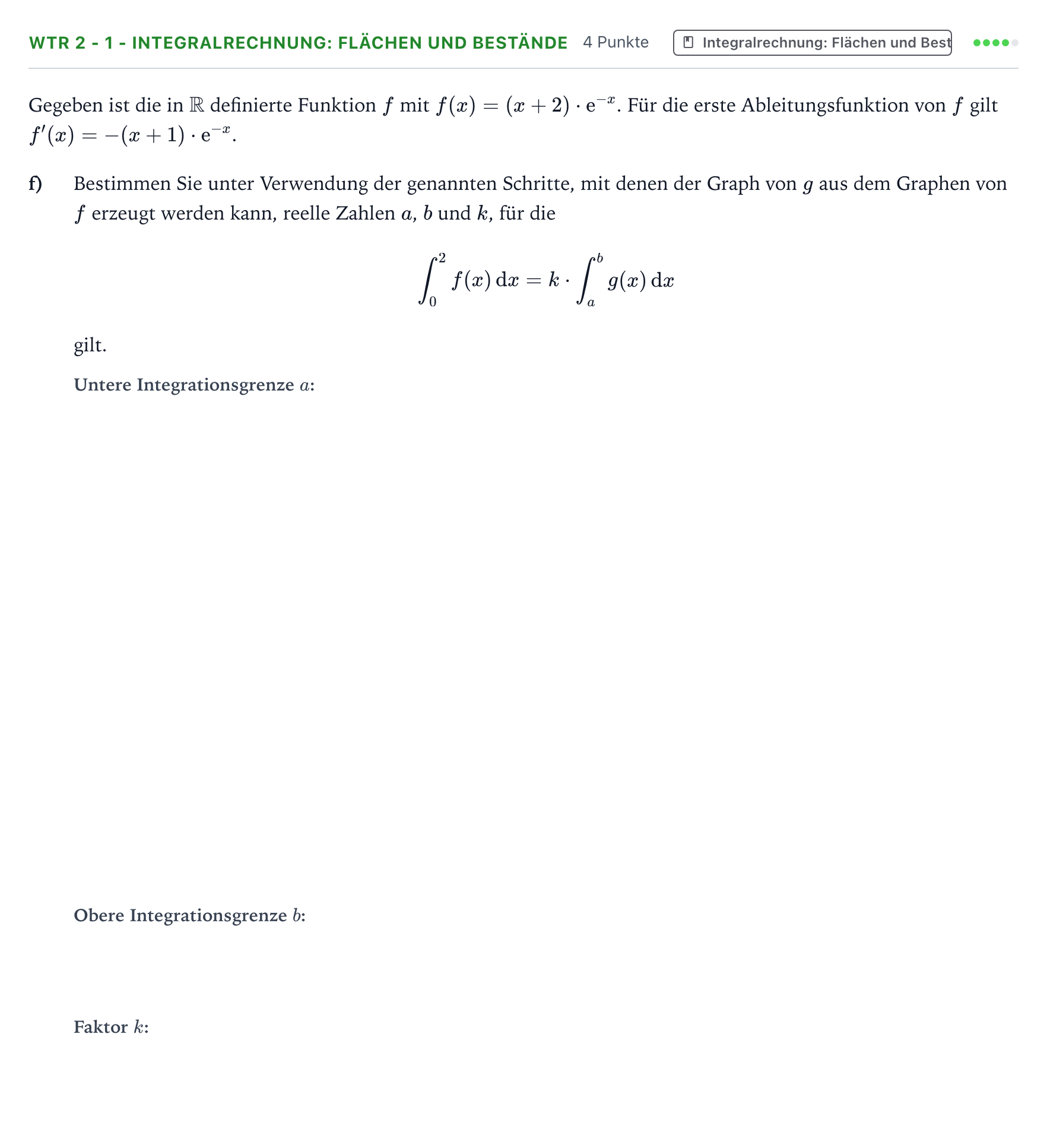 Aufgabenstellung: Aufgabe WTR 2 - 1 - Integralrechnung: Flächen und Bestände · Abitur NRW Mathematik GK · Teil B · Analysis (WTR) 2022
