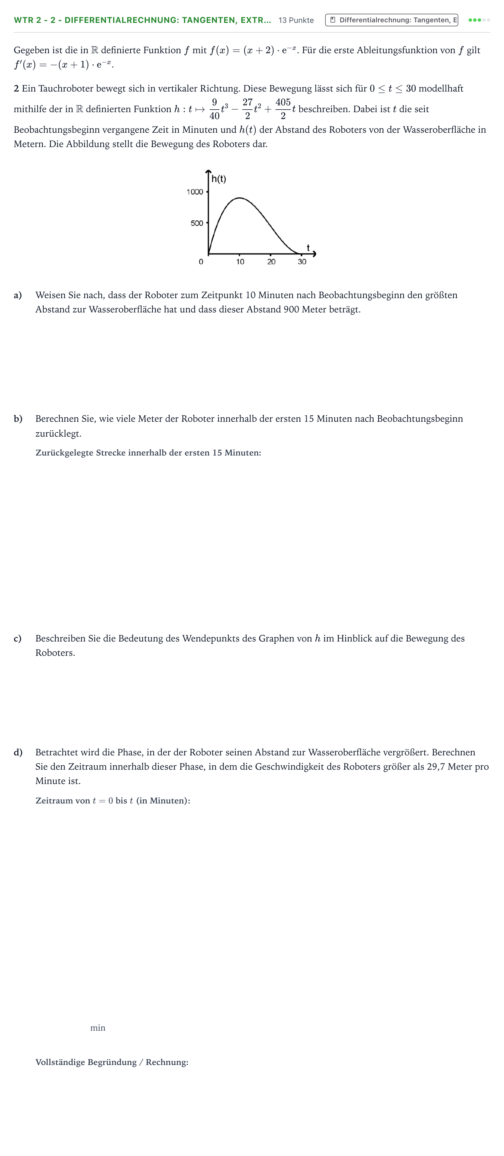 Aufgabenstellung: Aufgabe WTR 2 - 2 - Differentialrechnung: Tangenten, Extr… · Abitur NRW Mathematik GK · Teil B · Analysis (WTR) 2022