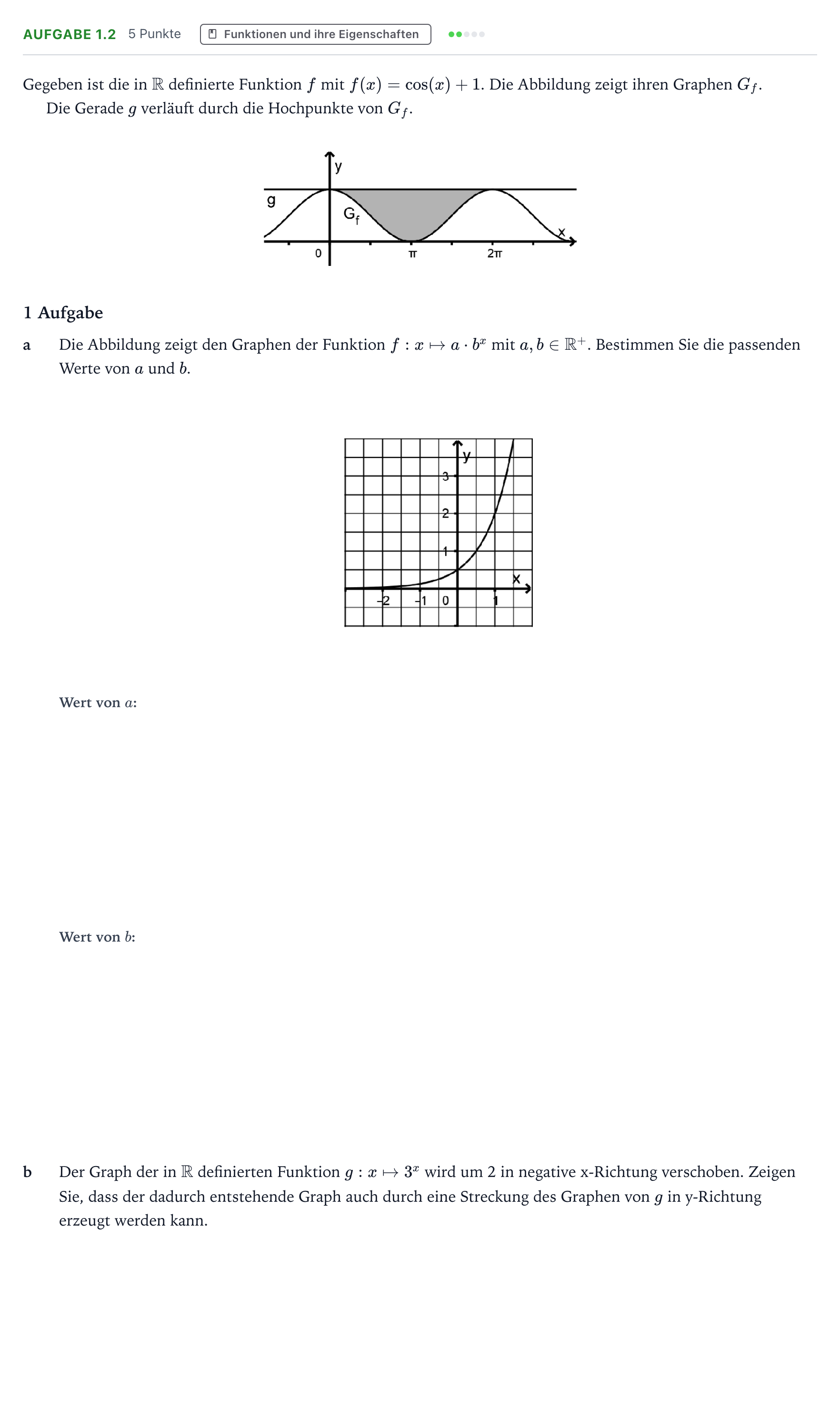 Aufgabenstellung: Aufgabe 1.2 · Abitur NRW Mathematik GK · Teil A · Analysis 2022