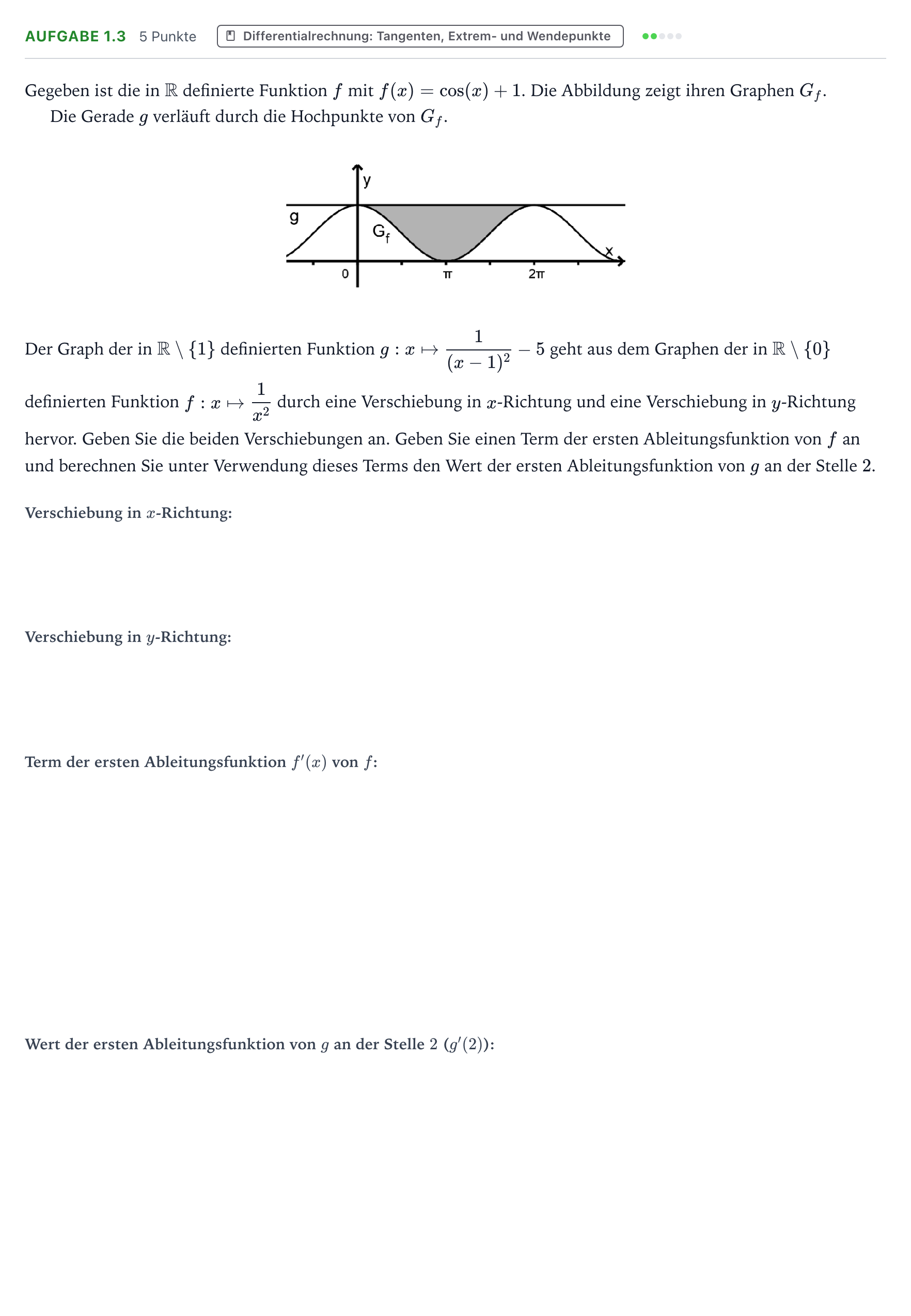 Aufgabenstellung: Aufgabe 1.3 · Abitur NRW Mathematik GK · Teil A · Analysis 2022