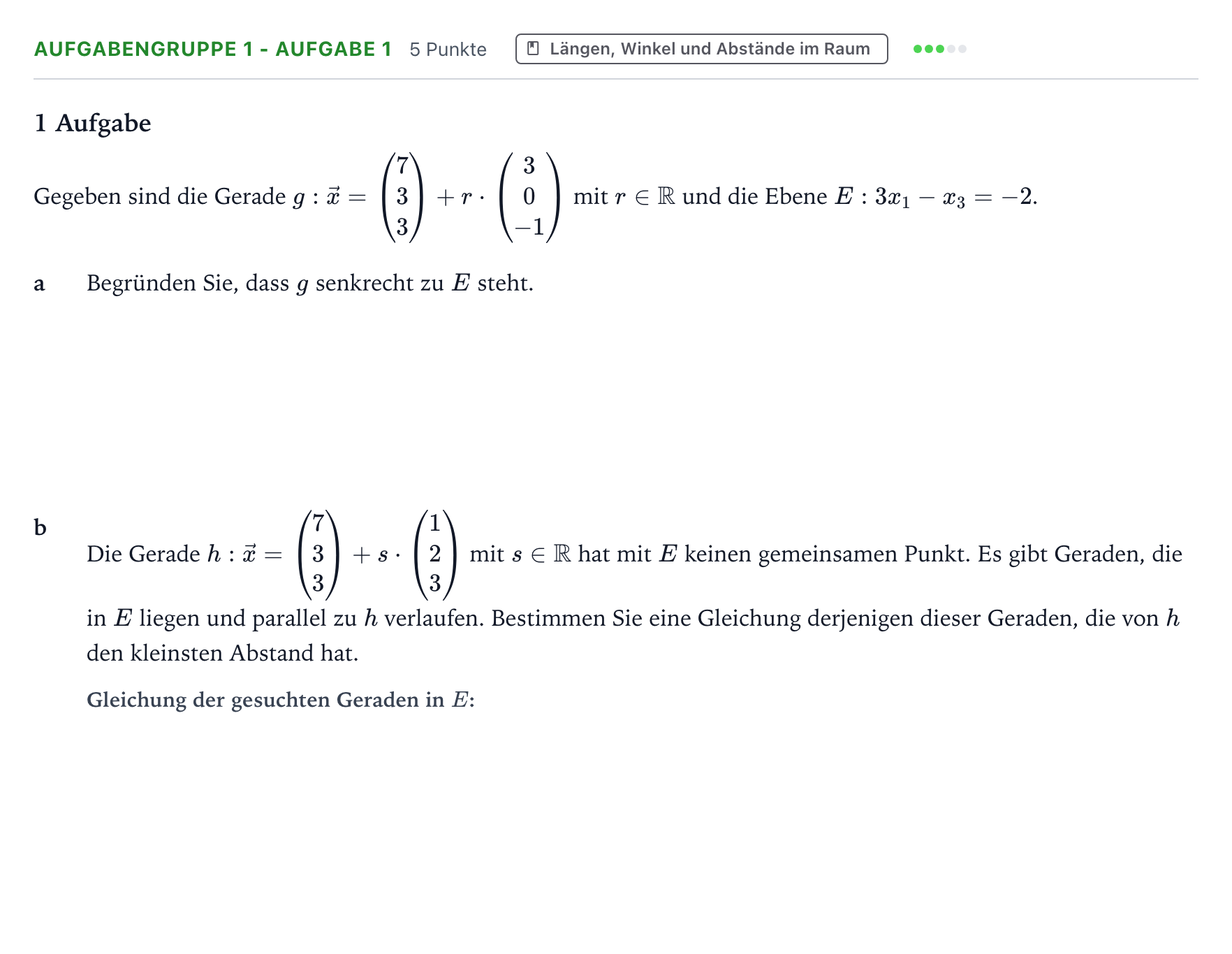 Aufgabenstellung: Aufgabengruppe 1 - Aufgabe 1 · Abitur NRW Mathematik LK · Teil A · Analytische Geometrie 2022