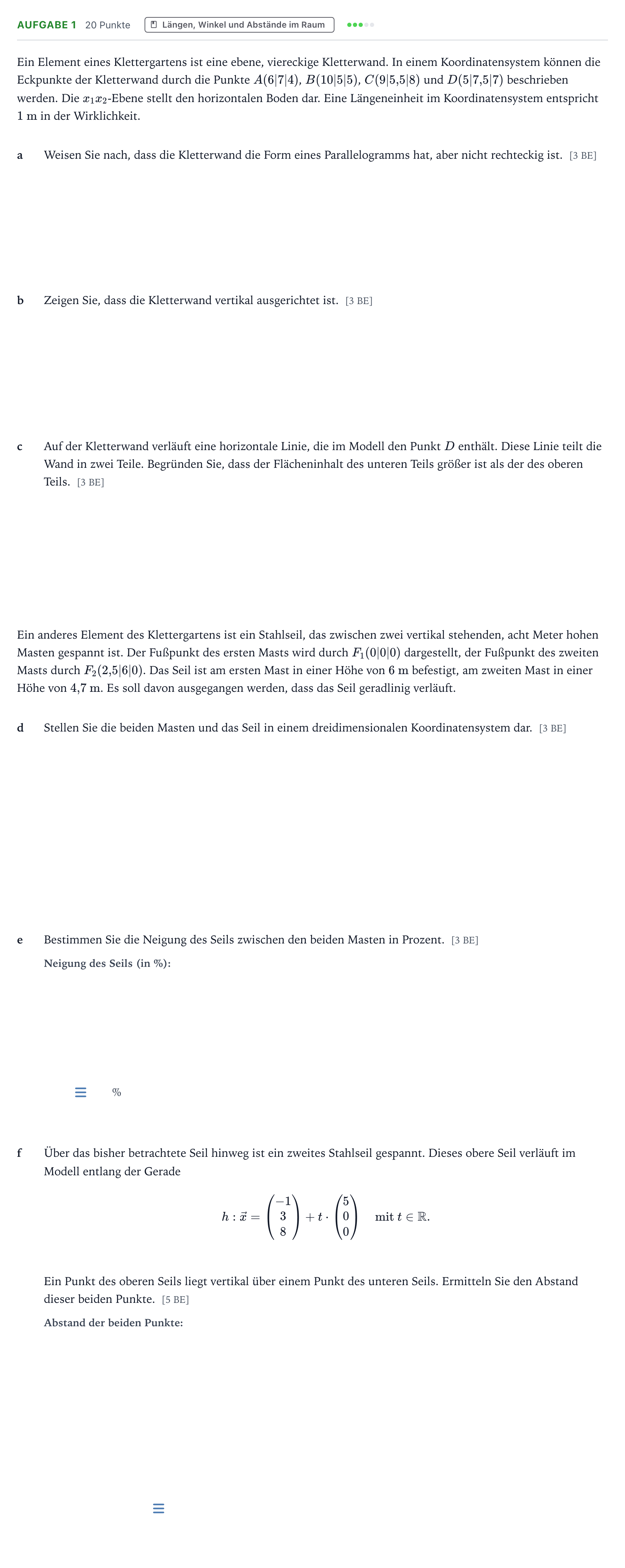 Aufgabenstellung: Aufgabe 1 · Abitur NRW Mathematik GK · Teil B · Analytische Geometrie (WTR 2022