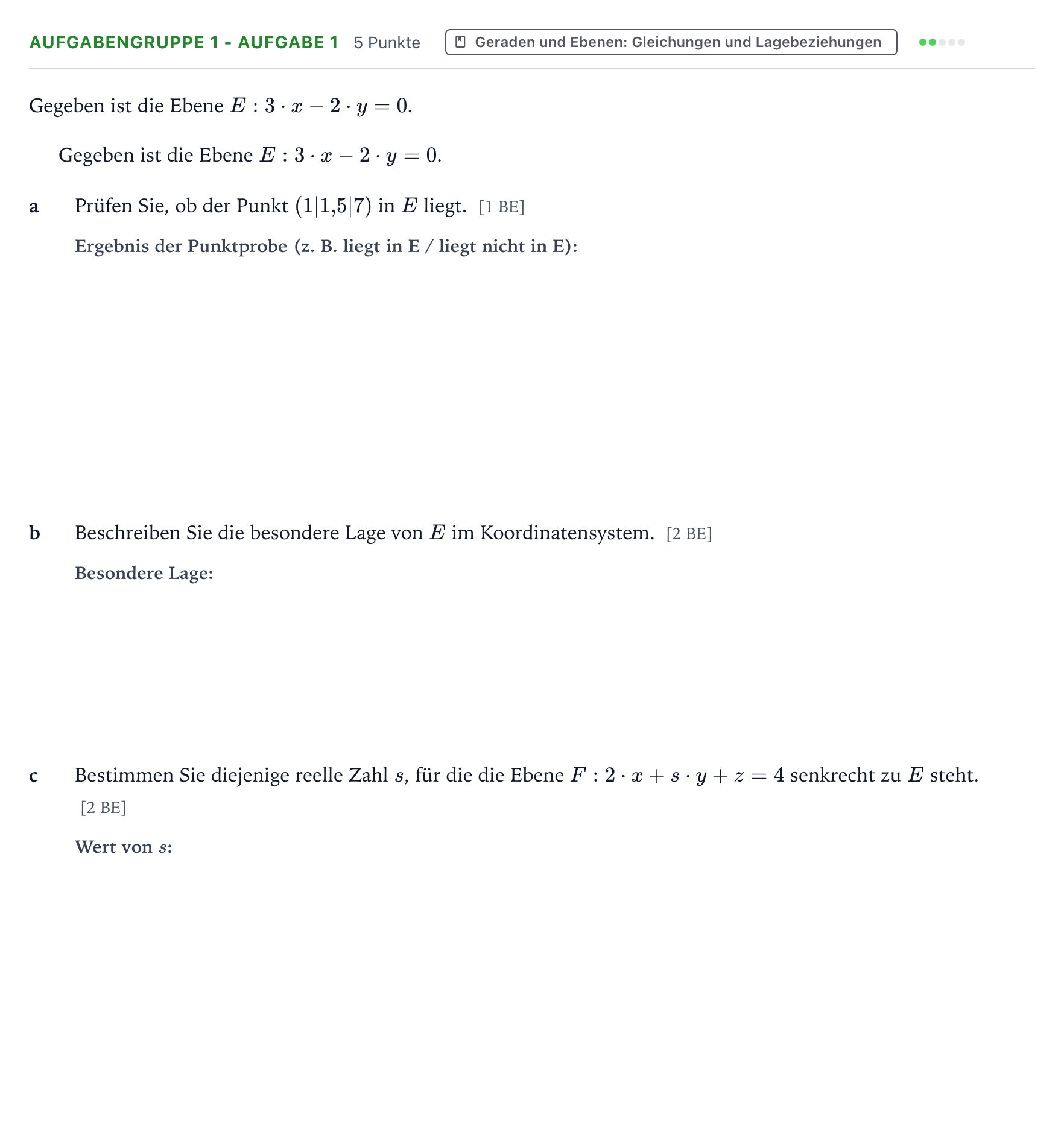 Aufgabenstellung: Aufgabengruppe 1 - Aufgabe 1 · Abitur NRW Mathematik GK · Teil A · Analytische Geometrie 2022