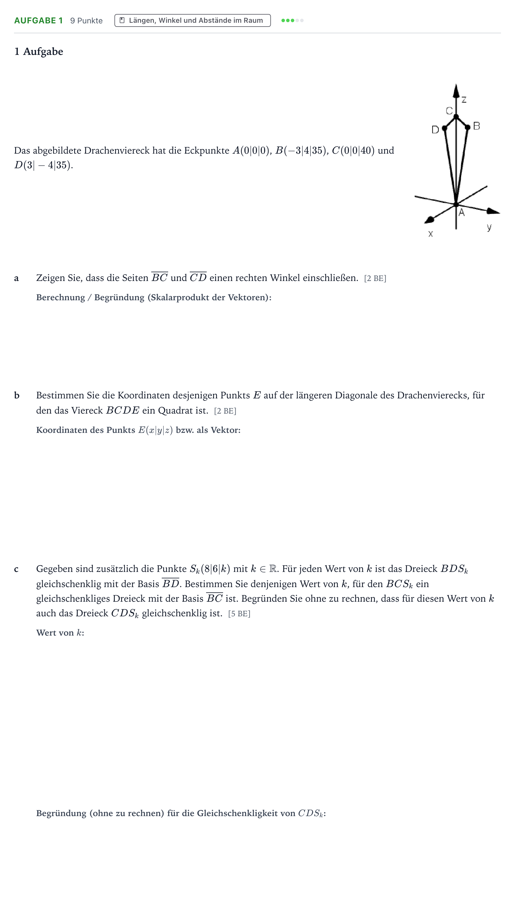 Aufgabenstellung: Aufgabe 1 · Abitur NRW Mathematik LK · Teil B · Lineare Algebra (WTR) 2022